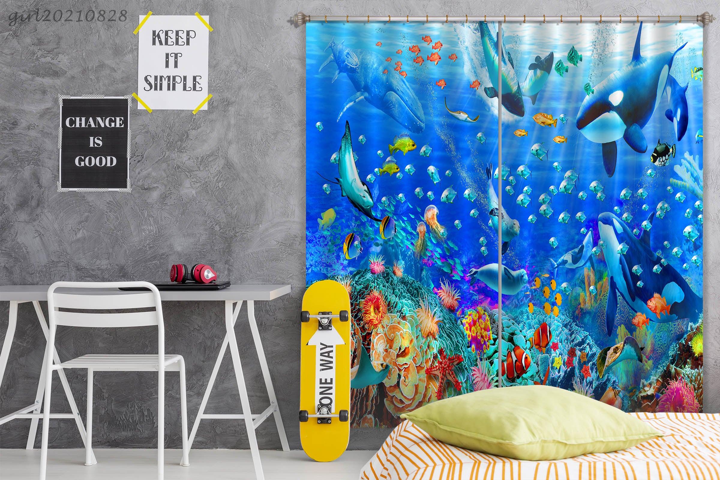 3D Dolphin Coral Underwater World Curtains and Drapes LQH 92- Jess Art Decoration