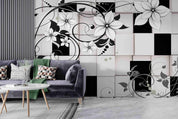 3D Black White Geometric Square Flower Wall Mural Wallpaper GD 3136- Jess Art Decoration
