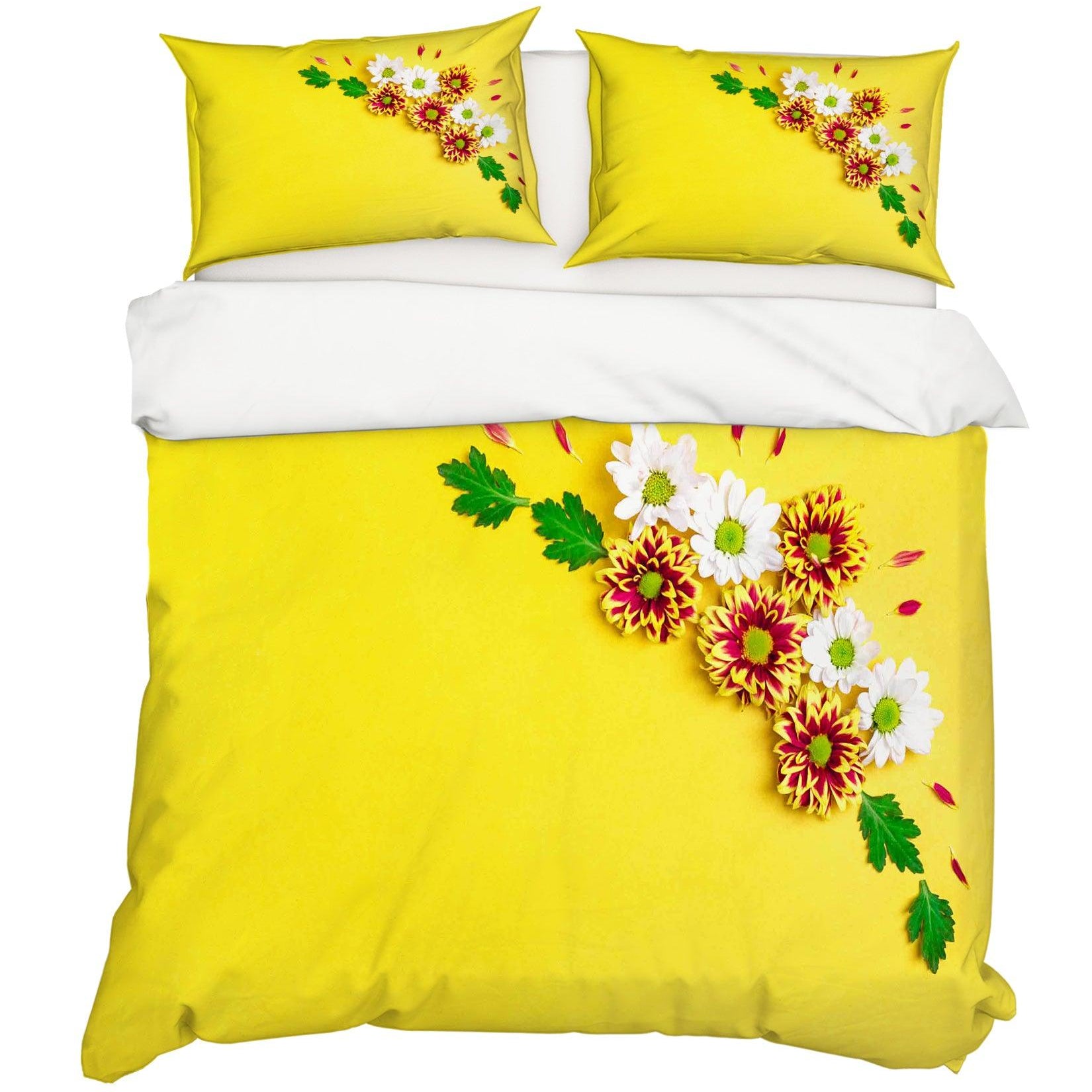 3D White Red Floral Yellow Quilt Cover Set Bedding Set Pillowcases 28- Jess Art Decoration