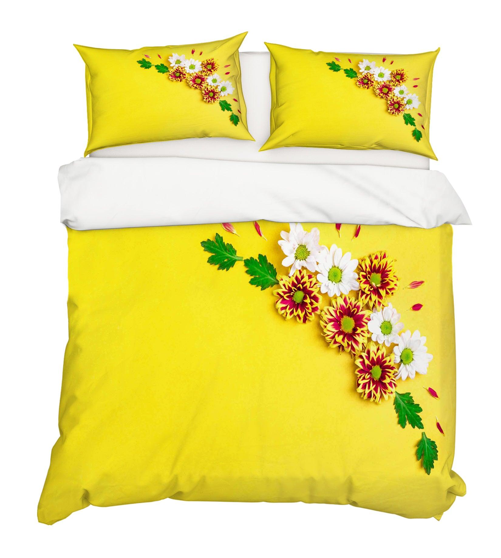 3D White Red Floral Yellow Quilt Cover Set Bedding Set Pillowcases 28- Jess Art Decoration