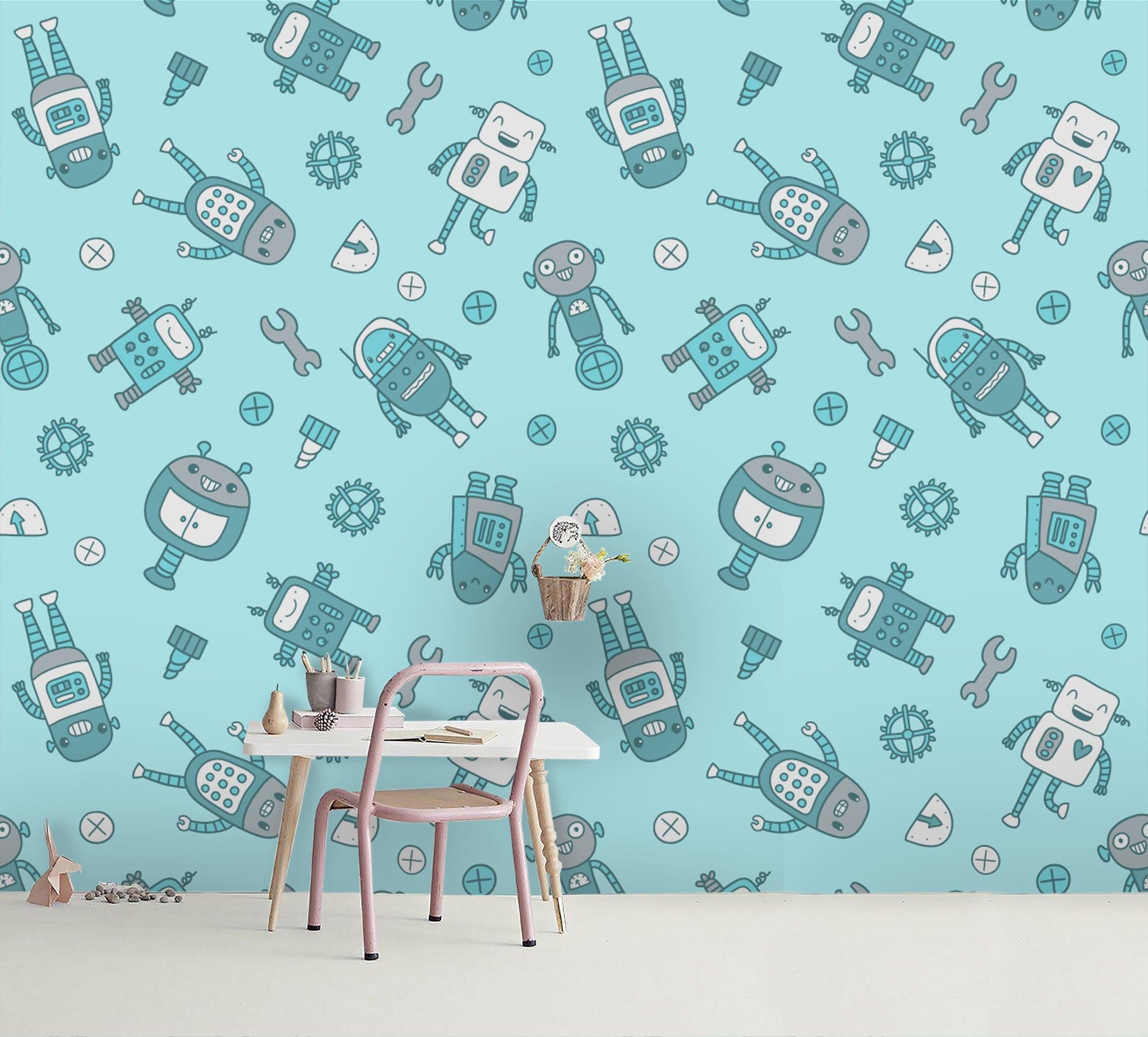 3D Cartoon Robot Blue Wall Mural Wallpaper 27- Jess Art Decoration