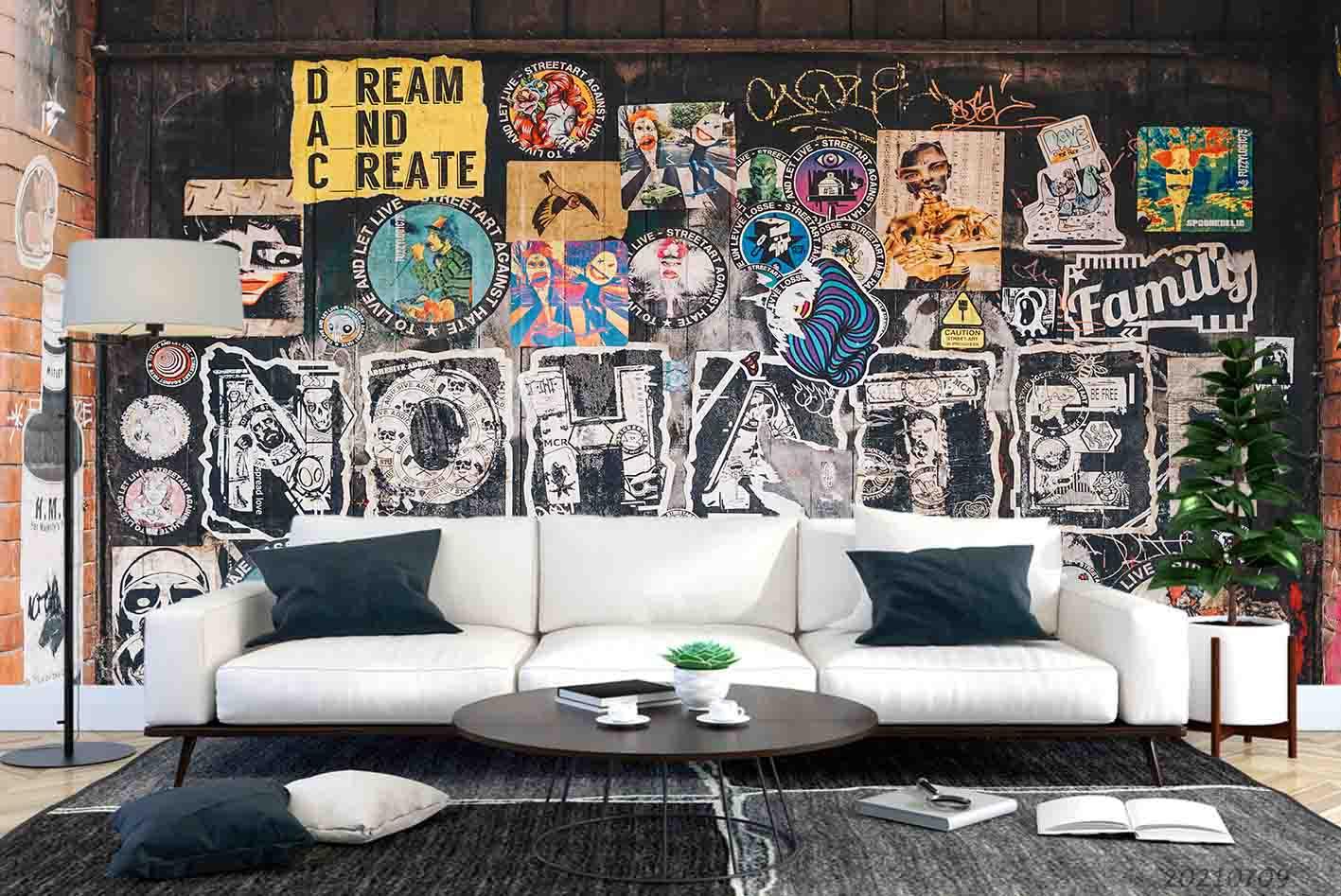 3D Graffiti Brick Logo Photo Wall Mural Wallpaper SWW3789- Jess Art Decoration