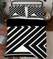 3D White Black Geometric Stripes Quilt Cover Set Bedding Set Pillowcases 21- Jess Art Decoration
