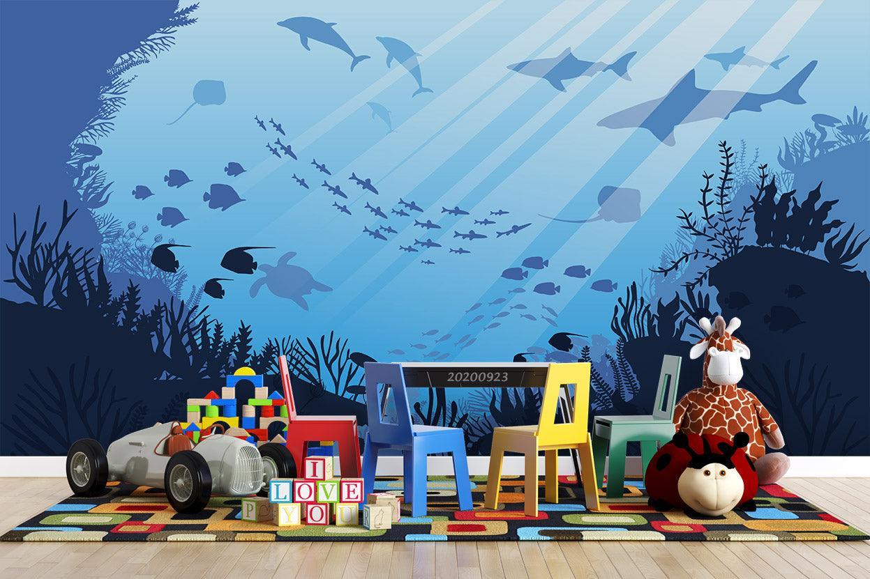 3D Sea Underwater Ocean Bottom Fishes Wall Mural Wallpaper WJ 3127- Jess Art Decoration