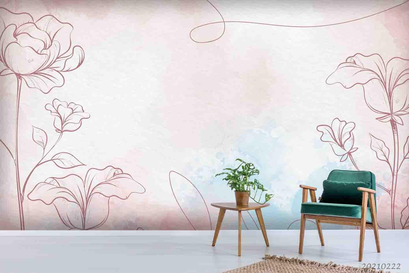 3D Watercolor Pink Floral Wall Mural Wallpaper LQH 97- Jess Art Decoration