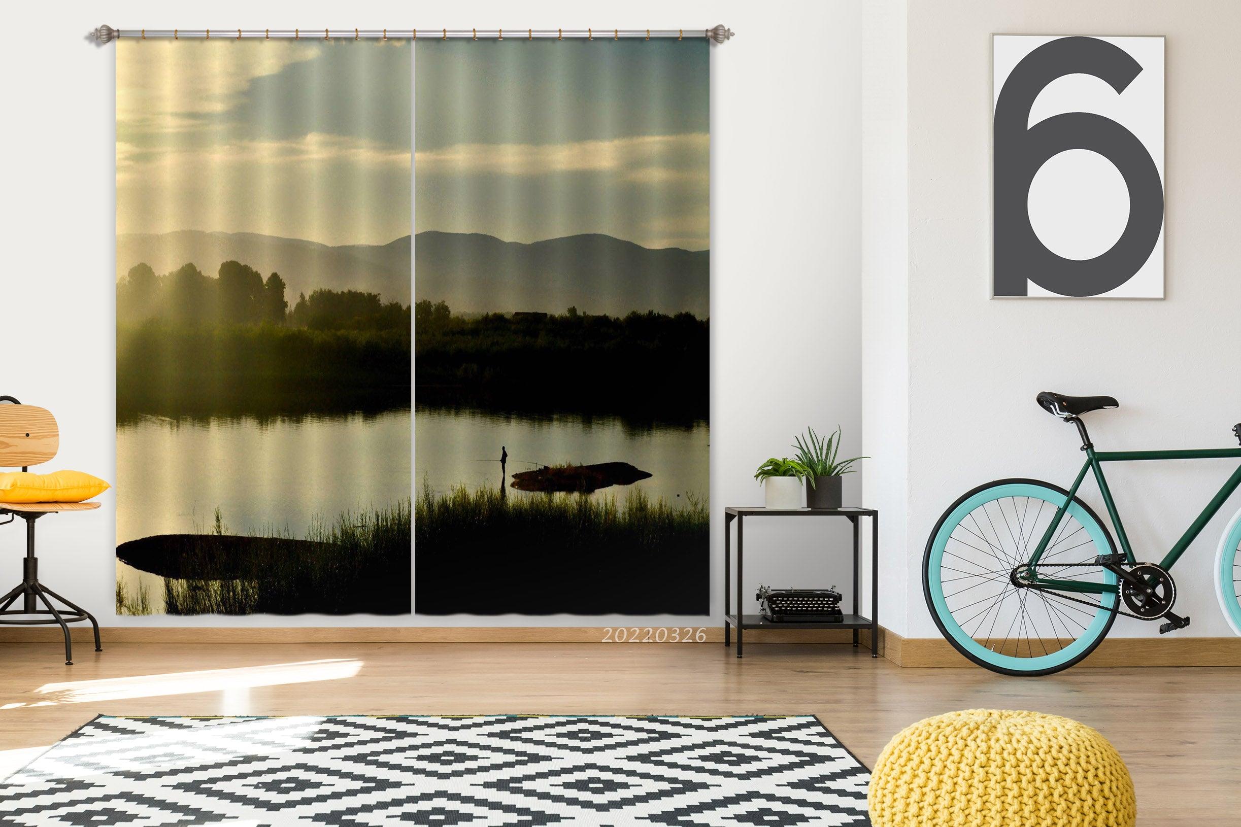 3D Landscape River Woods Dusk Curtains and Drapes GD 2975- Jess Art Decoration