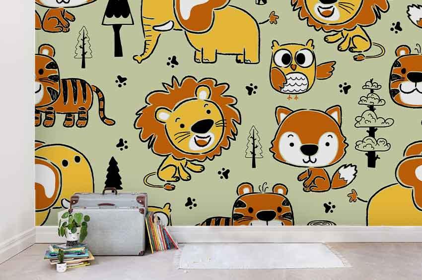 3D Cartoon Animal Lion Fox Wall Mural Wallpaper A208 LQH- Jess Art Decoration