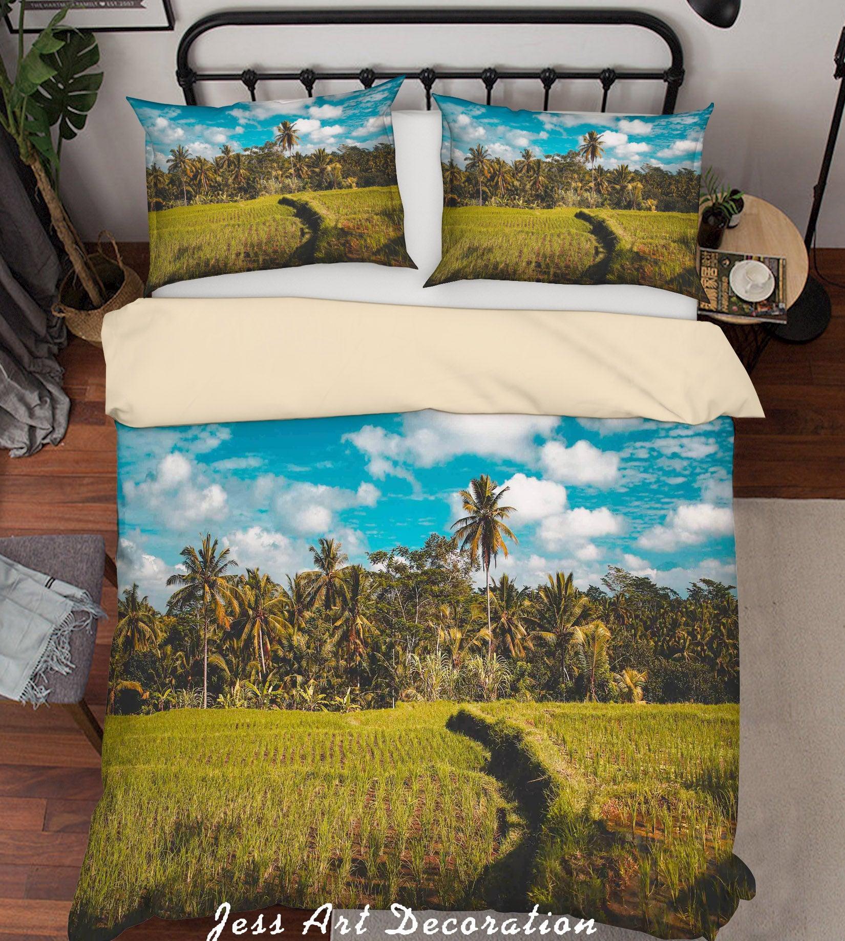 3D Coconut Trees Blue Sky Wheat Fields Quilt Cover Set Bedding Set Duvet Cover Pillowcases A117 LQH- Jess Art Decoration
