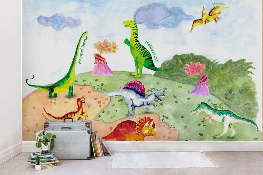 3D Green Cartoon Dinosaur Wall Mural Wallpaper 02- Jess Art Decoration