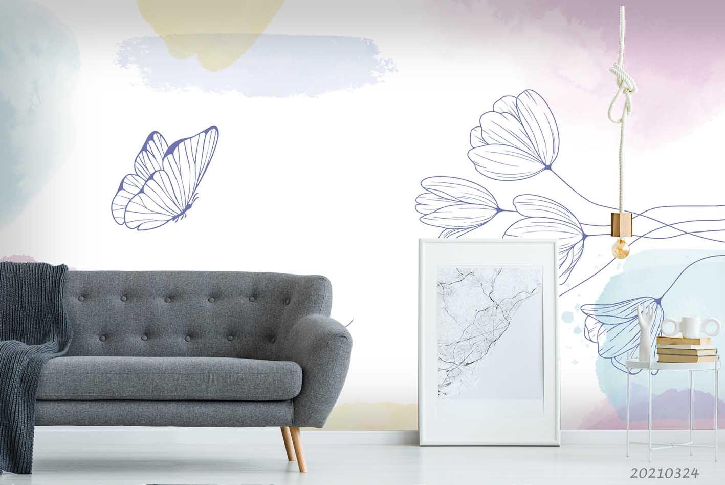 3D Watercolor Floral Butterfly Wall Mural Wallpaper LQH 15- Jess Art Decoration