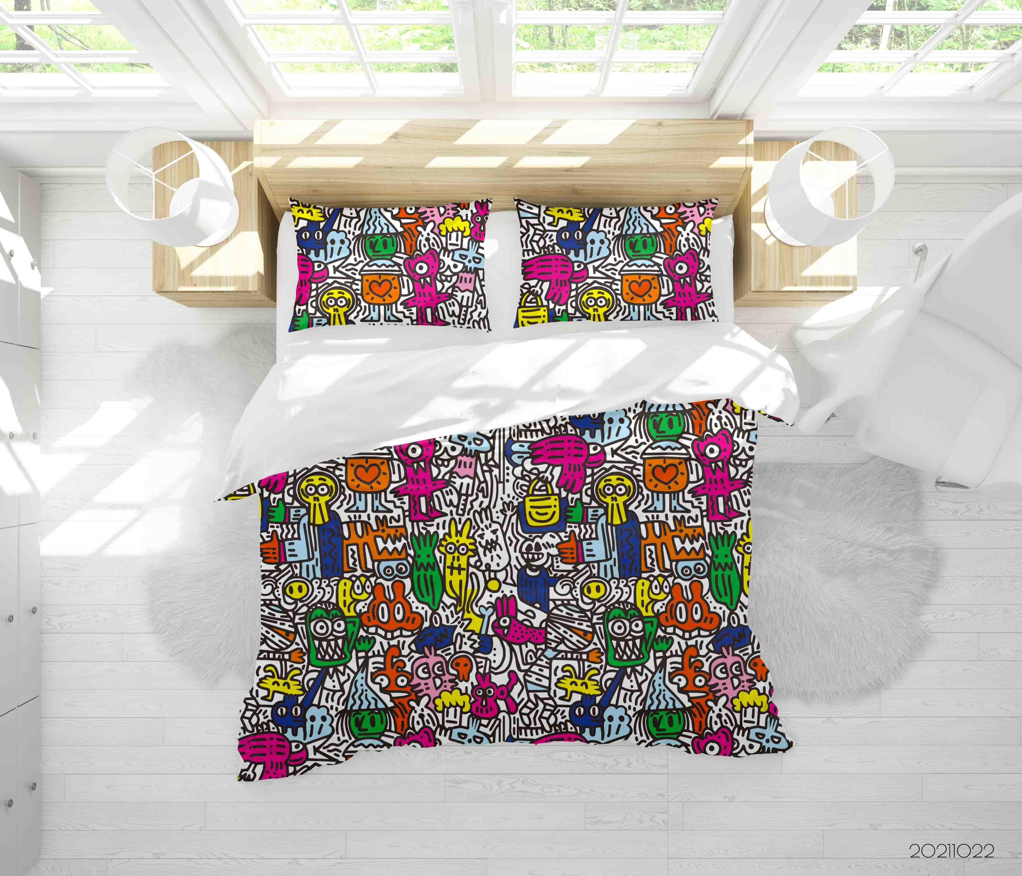 3D Abstract Color Monster Graffiti Quilt Cover Set Bedding Set Duvet Cover Pillowcases 28- Jess Art Decoration