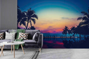 3D Coconut Tree Water Surface Red Sky Landscape Wall Mural Wallpaper GD 2954- Jess Art Decoration