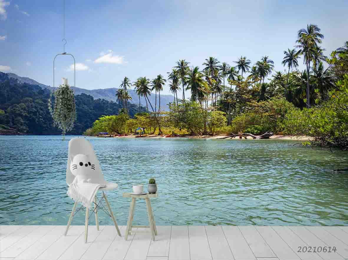 3D Tropics Islands Coconut Trees Lakes Mountains Wall Mural Wallpaper SWW2357- Jess Art Decoration