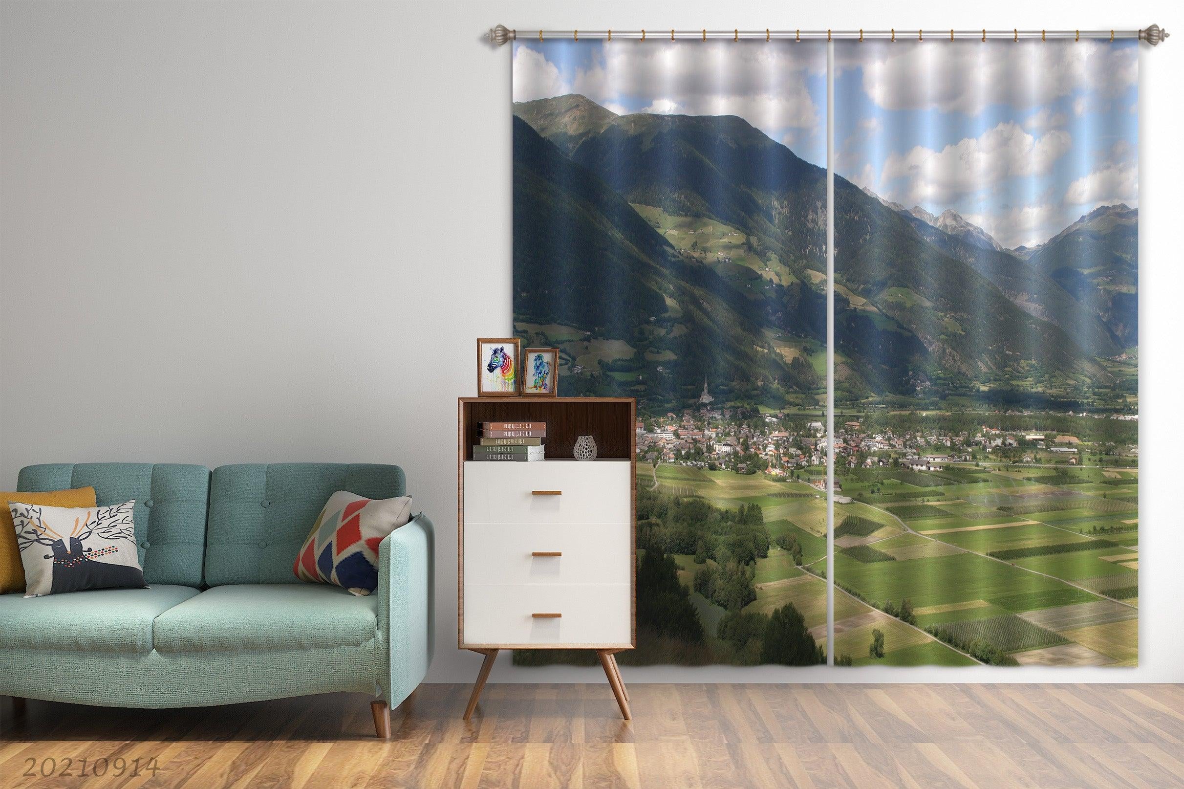3D Mountain Forest Nature Landscape Curtains and Drapes LQH 247- Jess Art Decoration