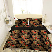 3D Vintage Leaves Red Floral Pattern Quilt Cover Set Bedding Set Duvet Cover Pillowcases WJ 3626- Jess Art Decoration