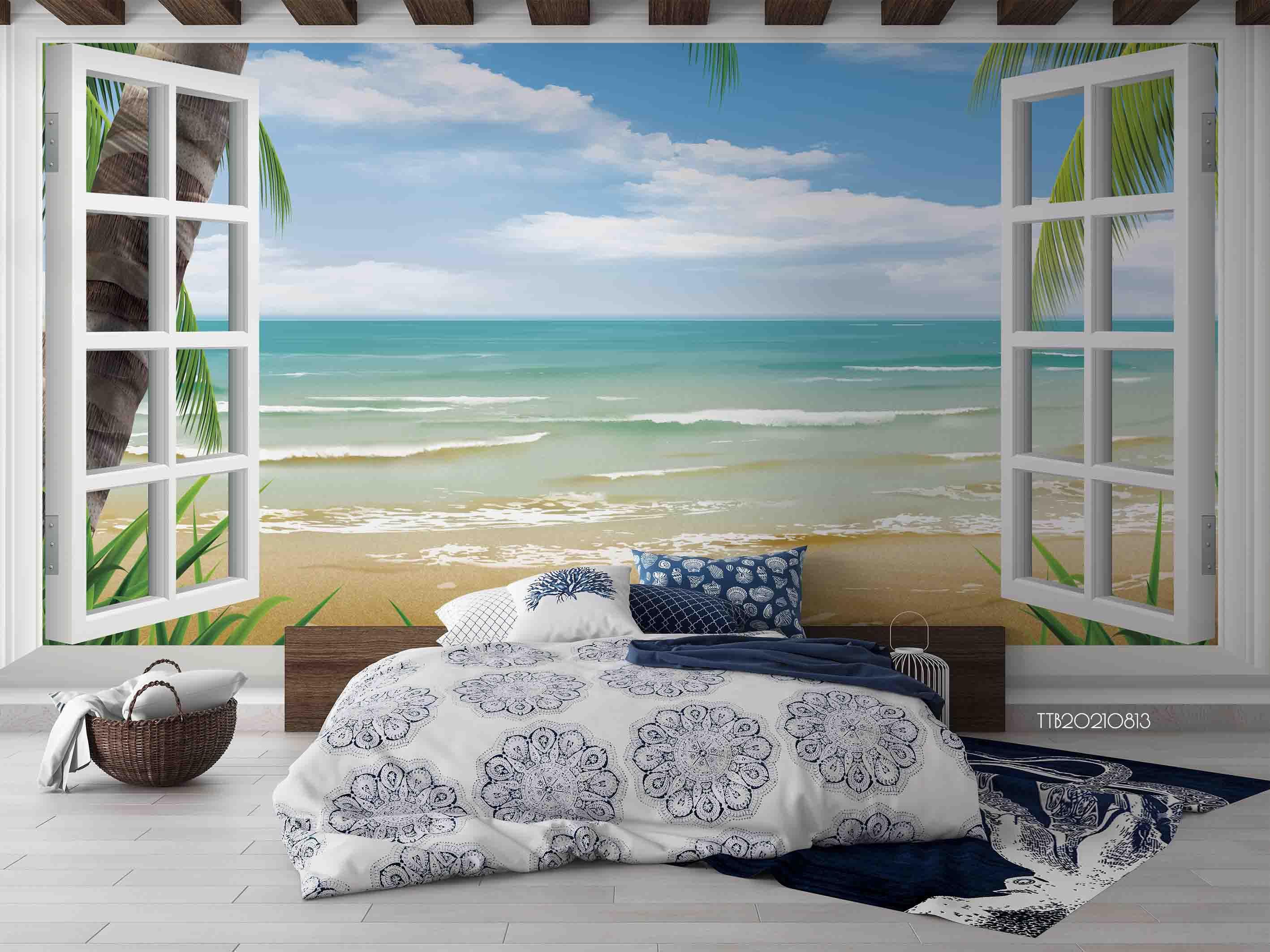 3D Window Seascape Beach Wall Mural Wallpaper SWW5111- Jess Art Decoration