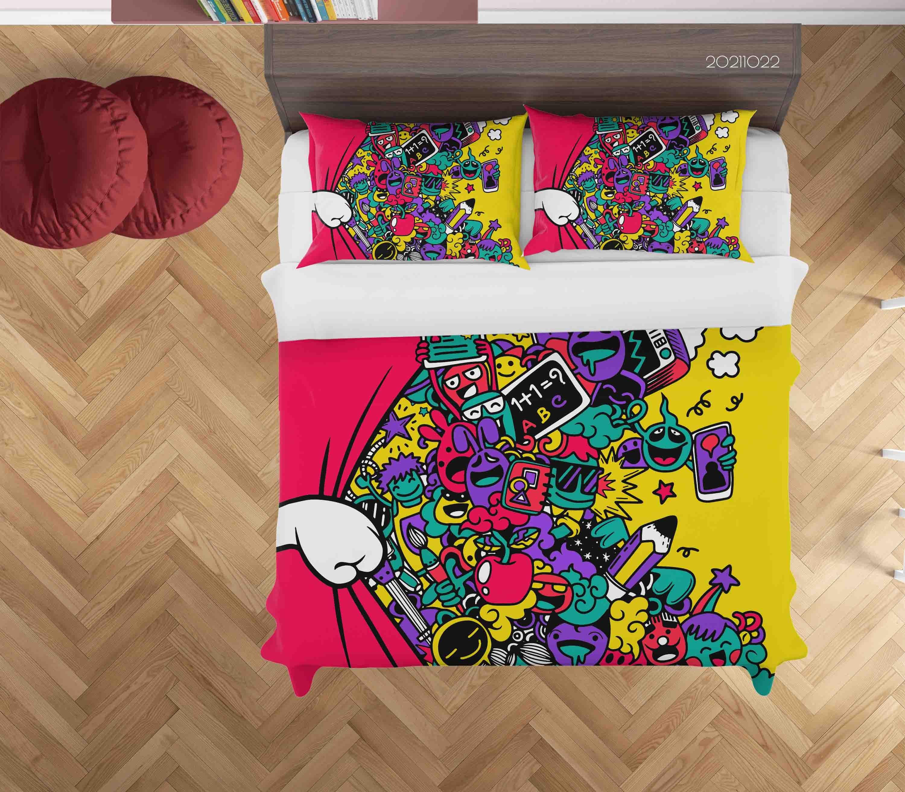 3D Abstract Color Monster Graffiti Quilt Cover Set Bedding Set Duvet Cover Pillowcases 44- Jess Art Decoration