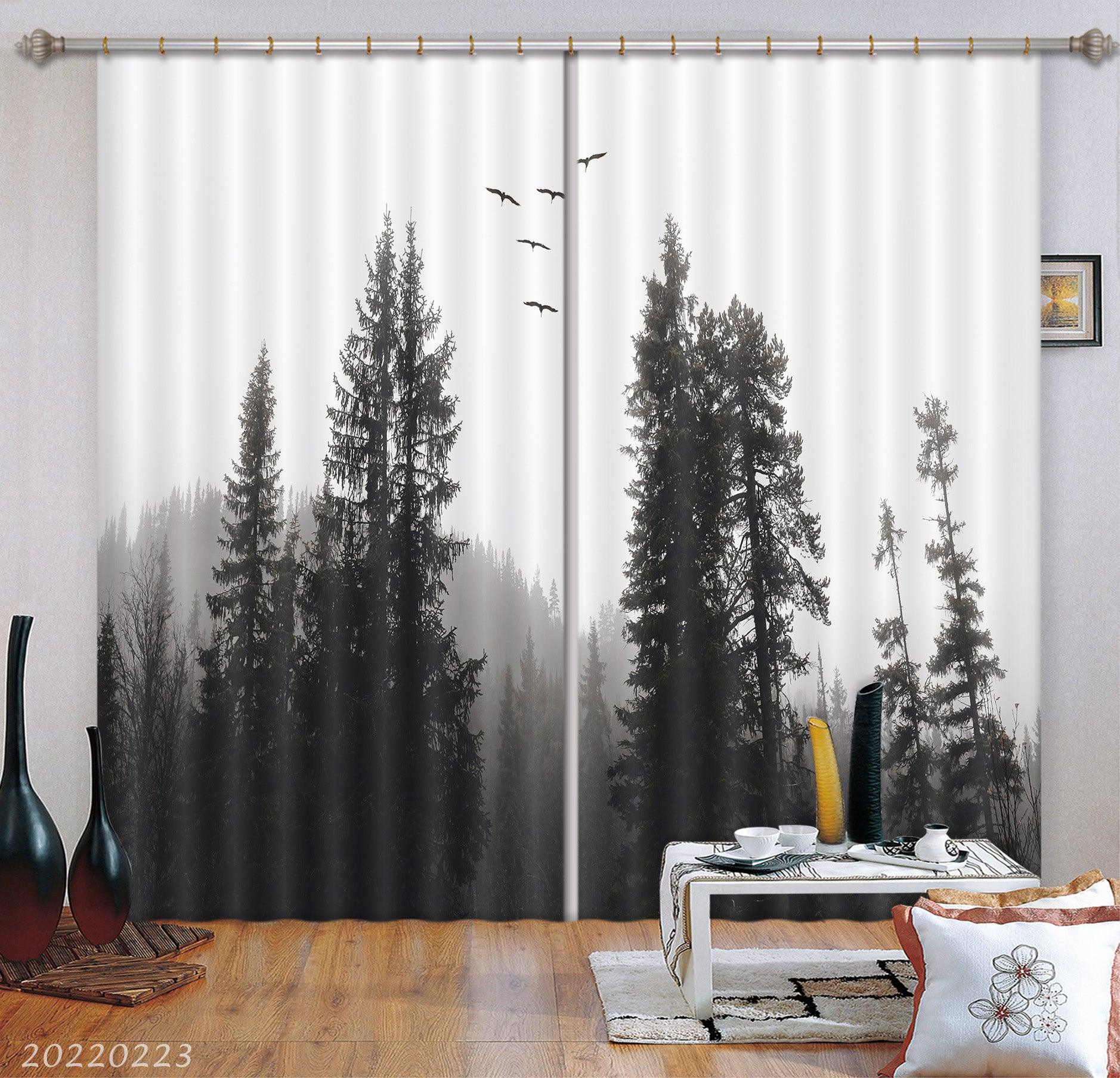3D Woods Wild Geese Mist Scenery Curtains and Drapes GD 2495- Jess Art Decoration