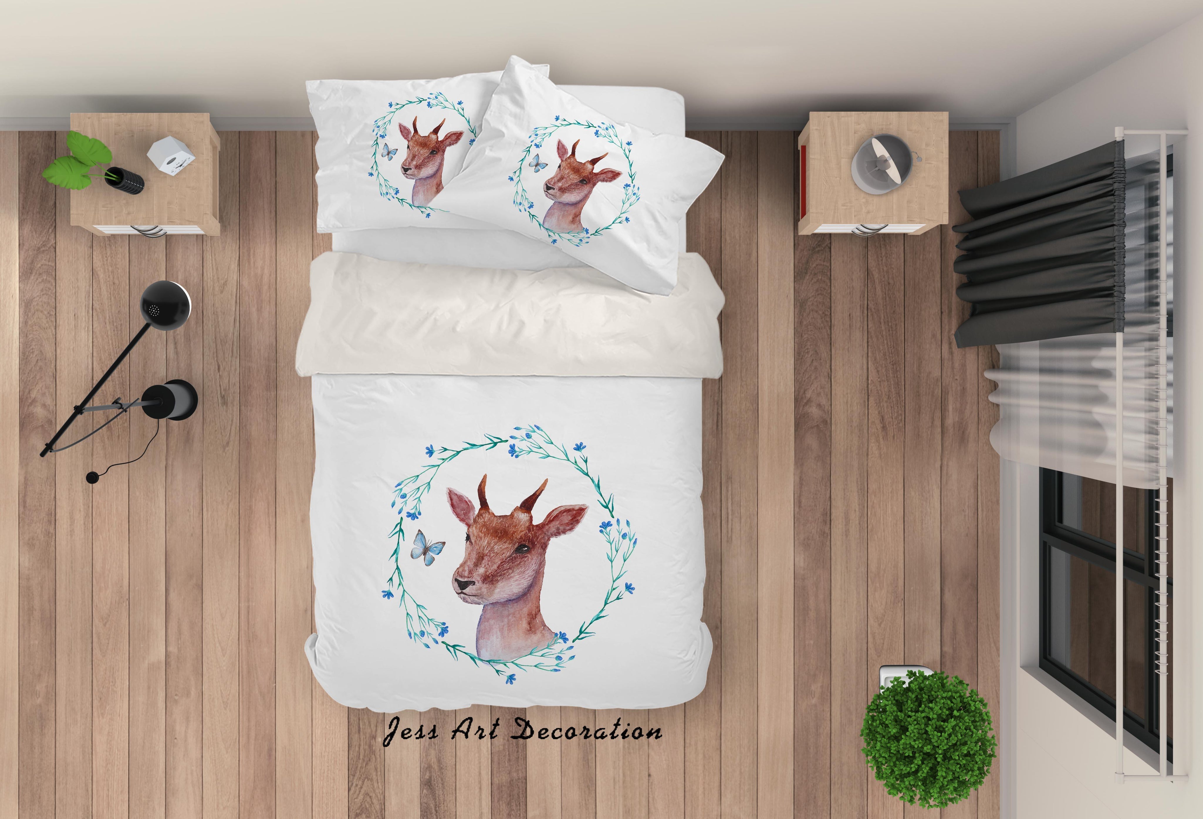 3D White Elk Quilt Cover Set Bedding Set Pillowcases 14- Jess Art Decoration