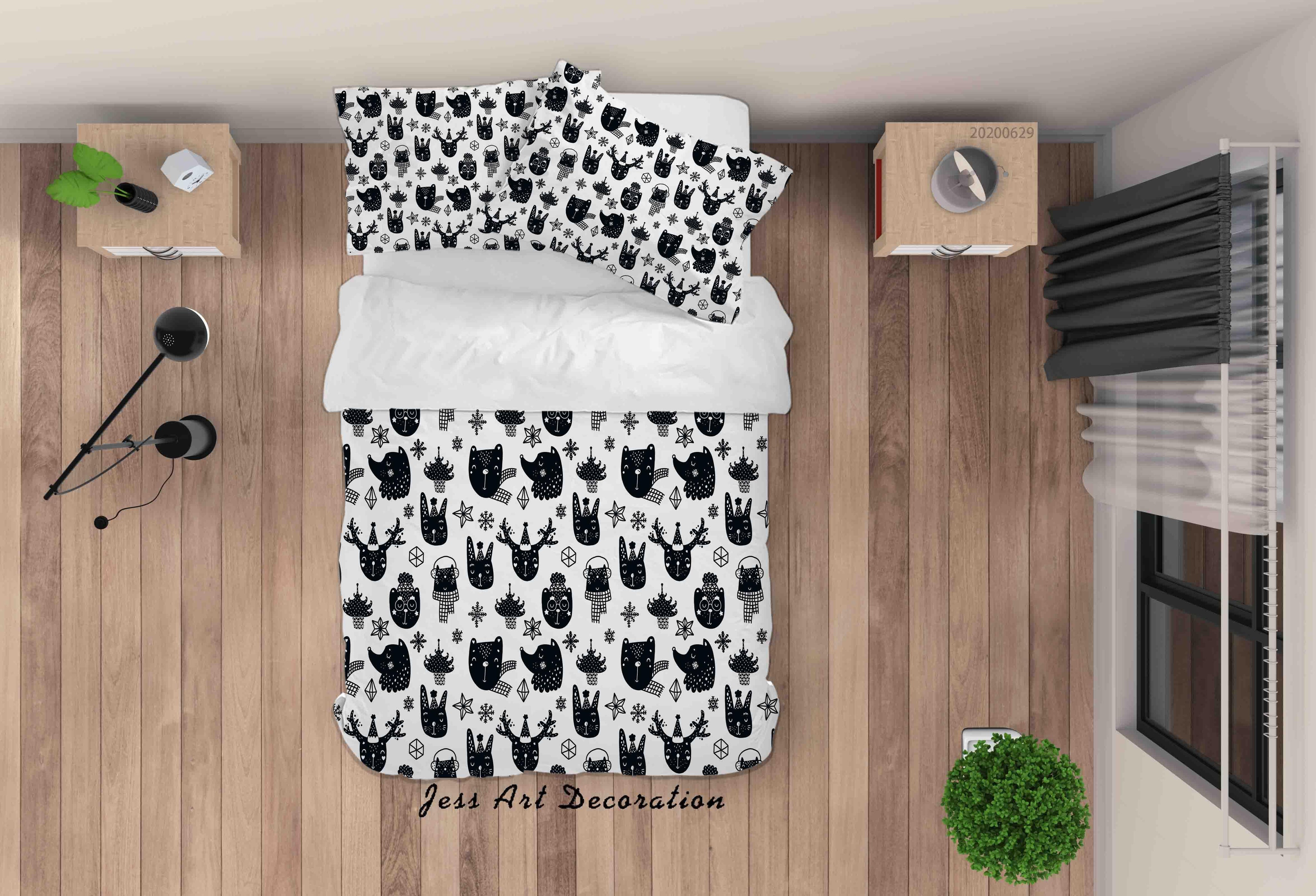 3D White Black Animal Star Snowflake Quilt Cover Set Bedding Set Duvet Cover Pillowcases SF82- Jess Art Decoration