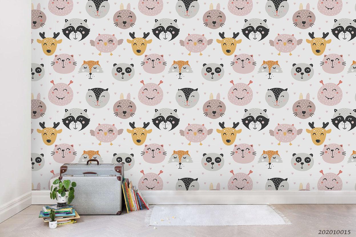 3D Cartoon Cute Animal Bear Panda Fox Pattern Wall Mural Wallpaper WJ 5038- Jess Art Decoration