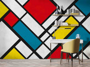 3D Vintage Background Mondrian Style Red Yellow Blue Wall Mural Wallpaper GD 1172- Jess Art Decoration