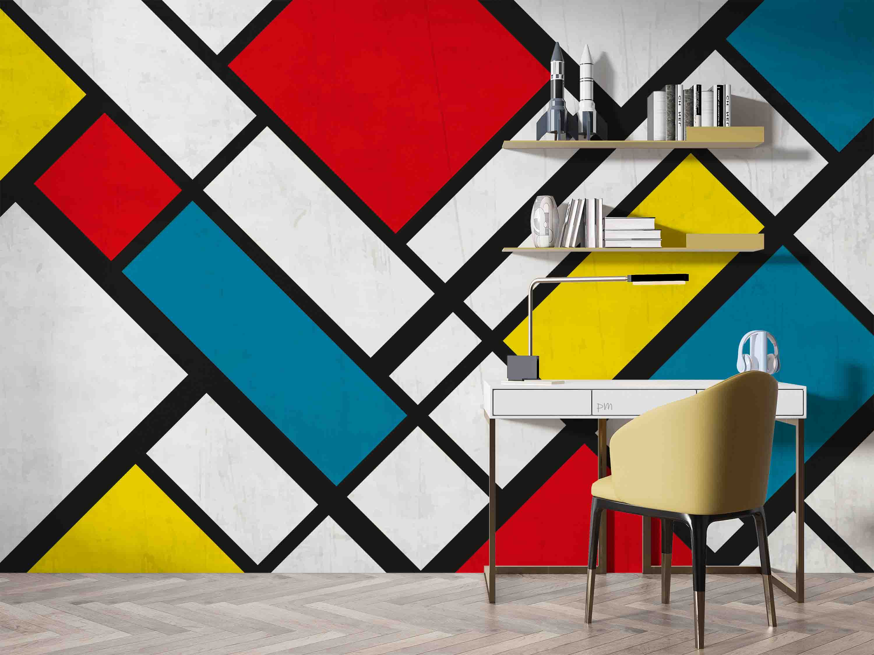 3D Vintage Background Mondrian Style Red Yellow Blue Wall Mural Wallpaper GD 1172- Jess Art Decoration