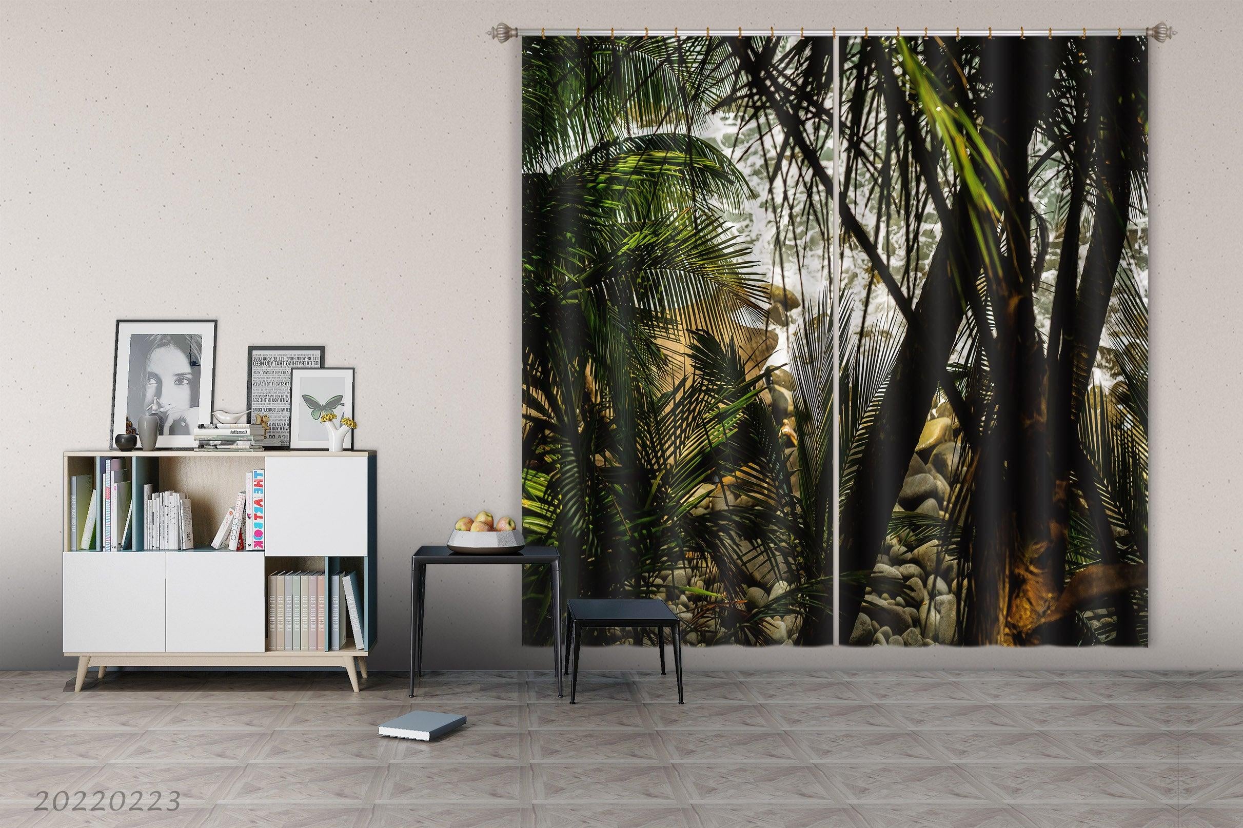 3D Palm Tree Pebble Sea Curtains and Drapes GD 2505- Jess Art Decoration