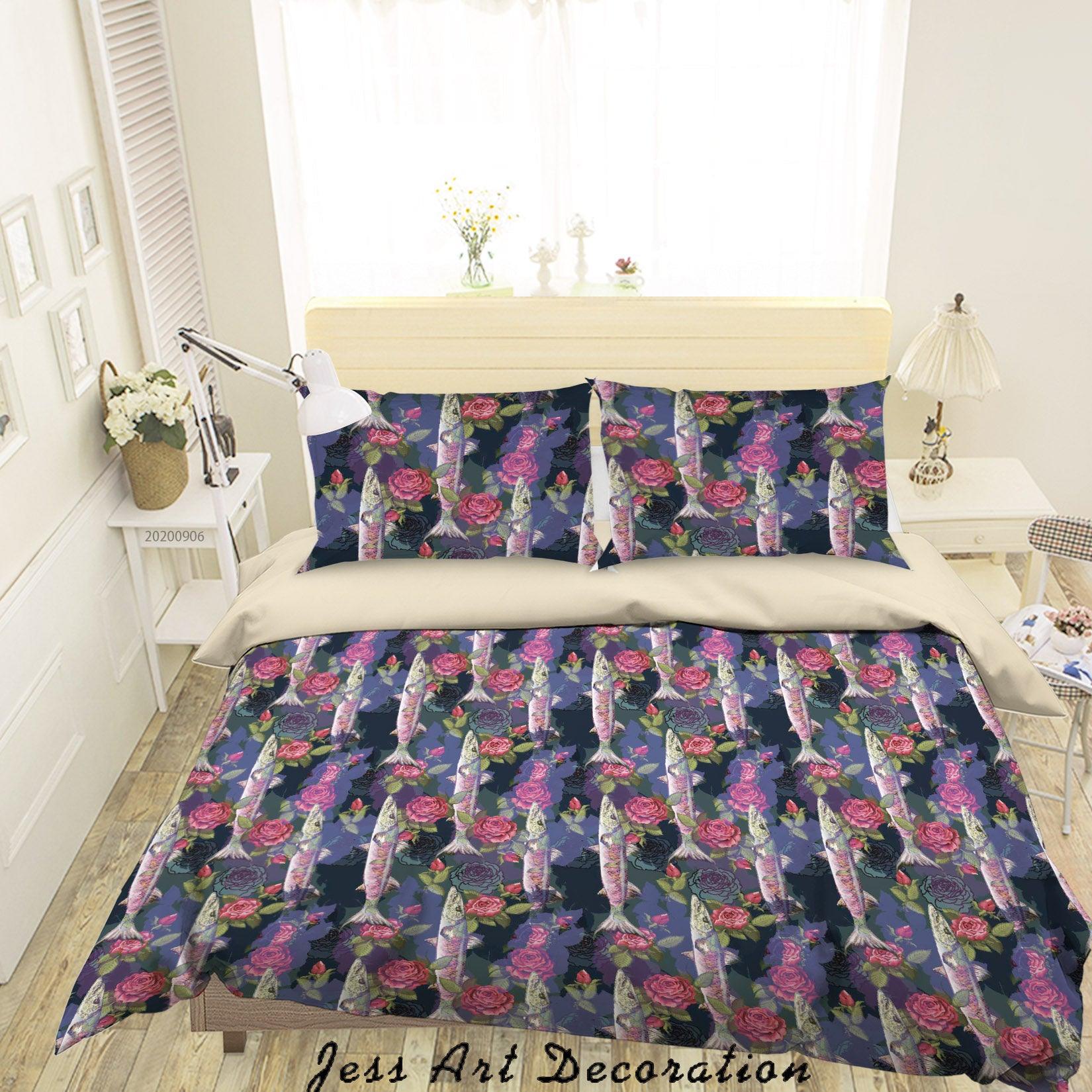 3D Vintage Leaves Fish Floral Pattern Quilt Cover Set Bedding Set Duvet Cover Pillowcases WJ 3655- Jess Art Decoration