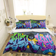 3D Abstract Colored Street Graffiti Quilt Cover Set Bedding Set Duvet Cover Pillowcases 181- Jess Art Decoration