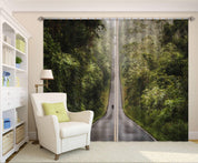3D Green Forest Road Curtains and Drapes A114- Jess Art Decoration