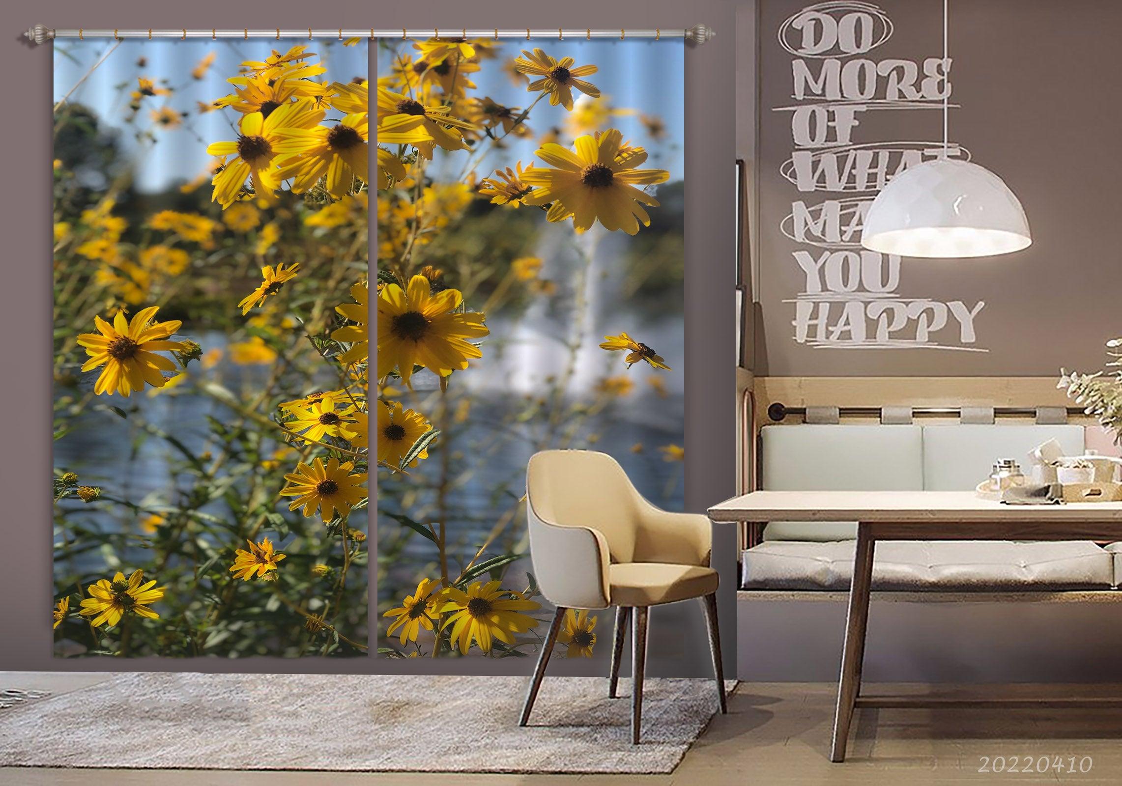 3D Yellow Flower Lake Nature Scenery Curtains and Drapes GD 3821- Jess Art Decoration