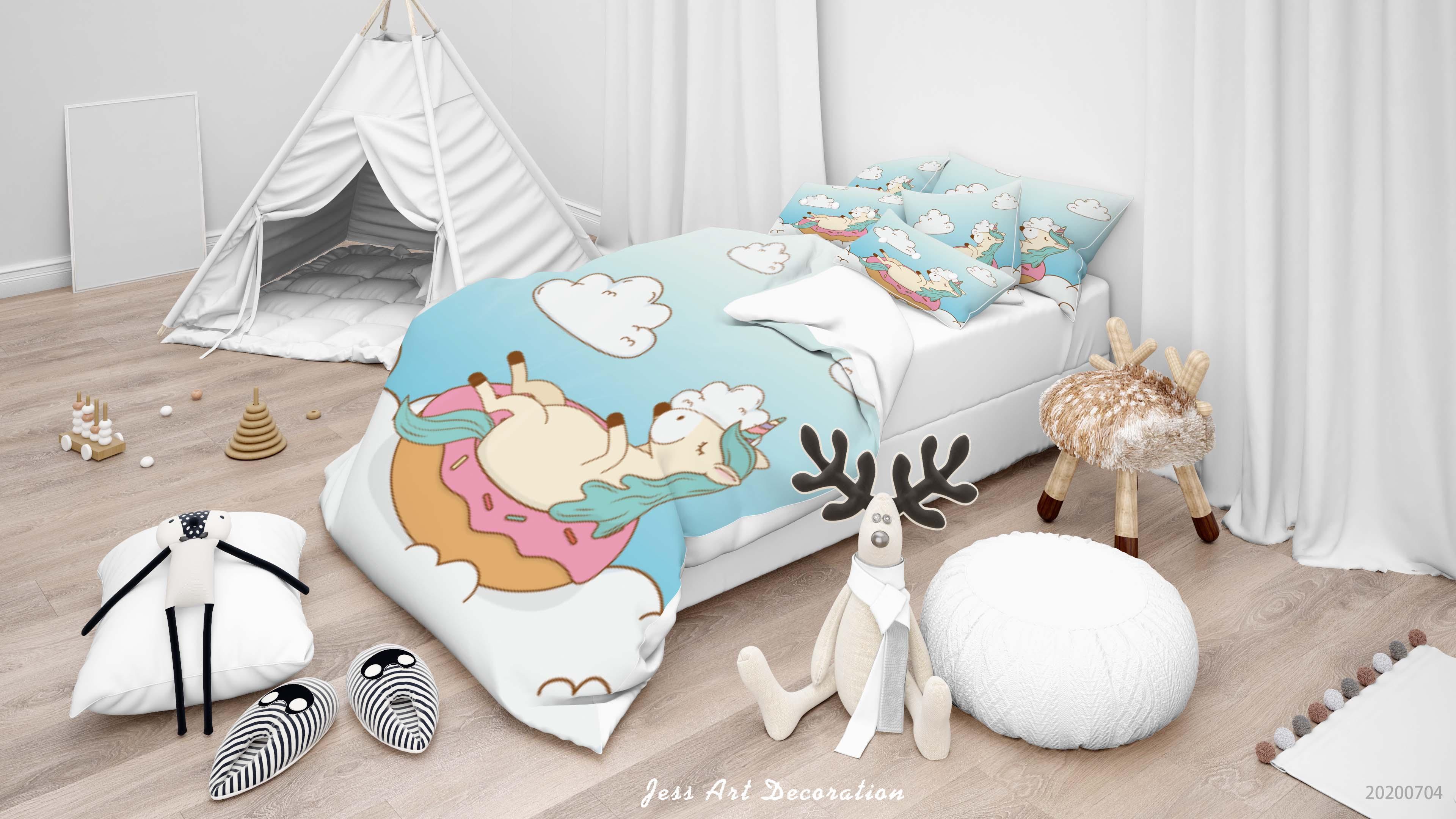 3D Blue Unicorn Quilt Cover Set Bedding Set Duvet Cover Pillowcases SF- Jess Art Decoration