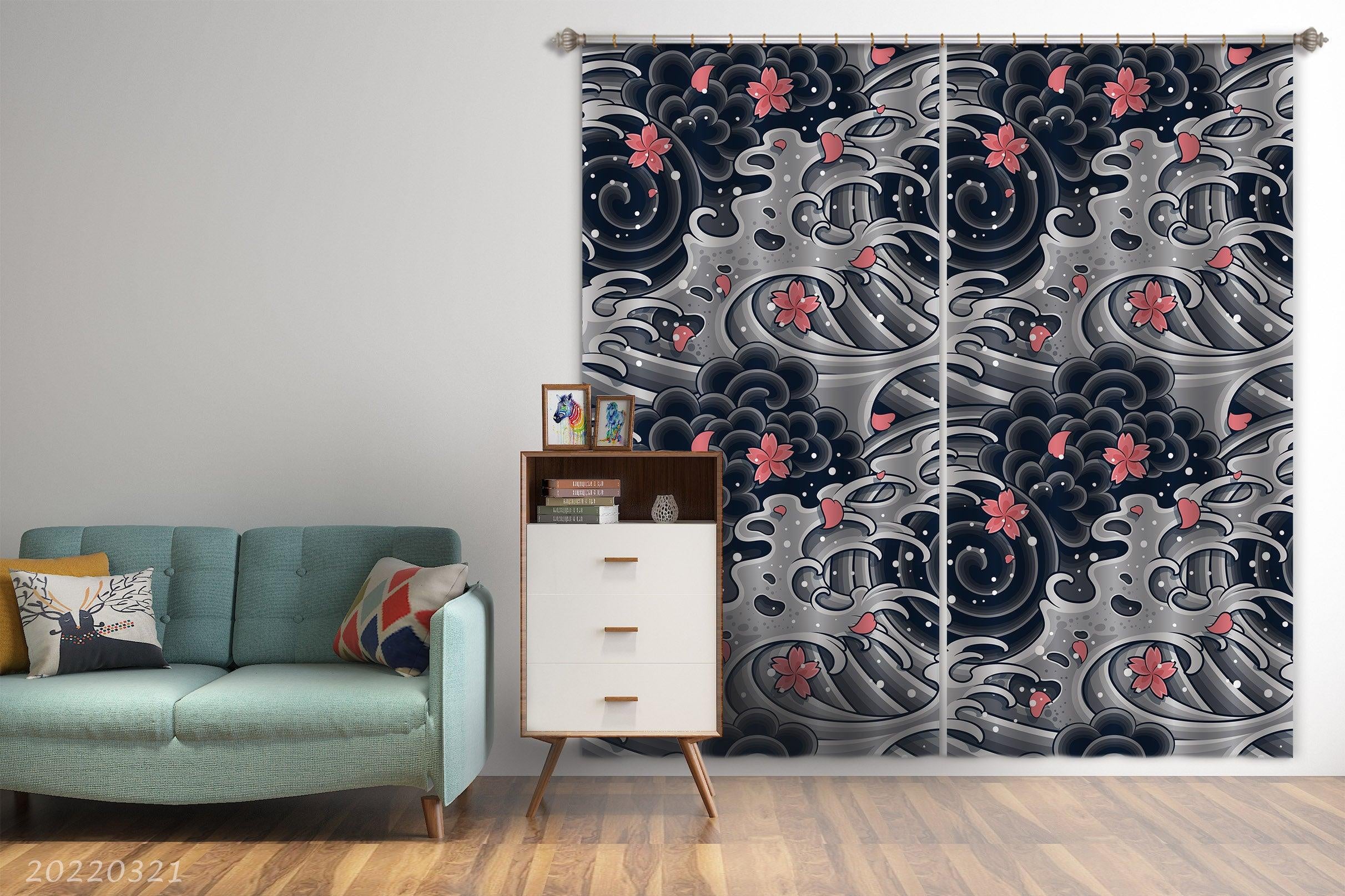 3D Abstract Wave Floral Pattern Curtains and Drapes GD 3165- Jess Art Decoration