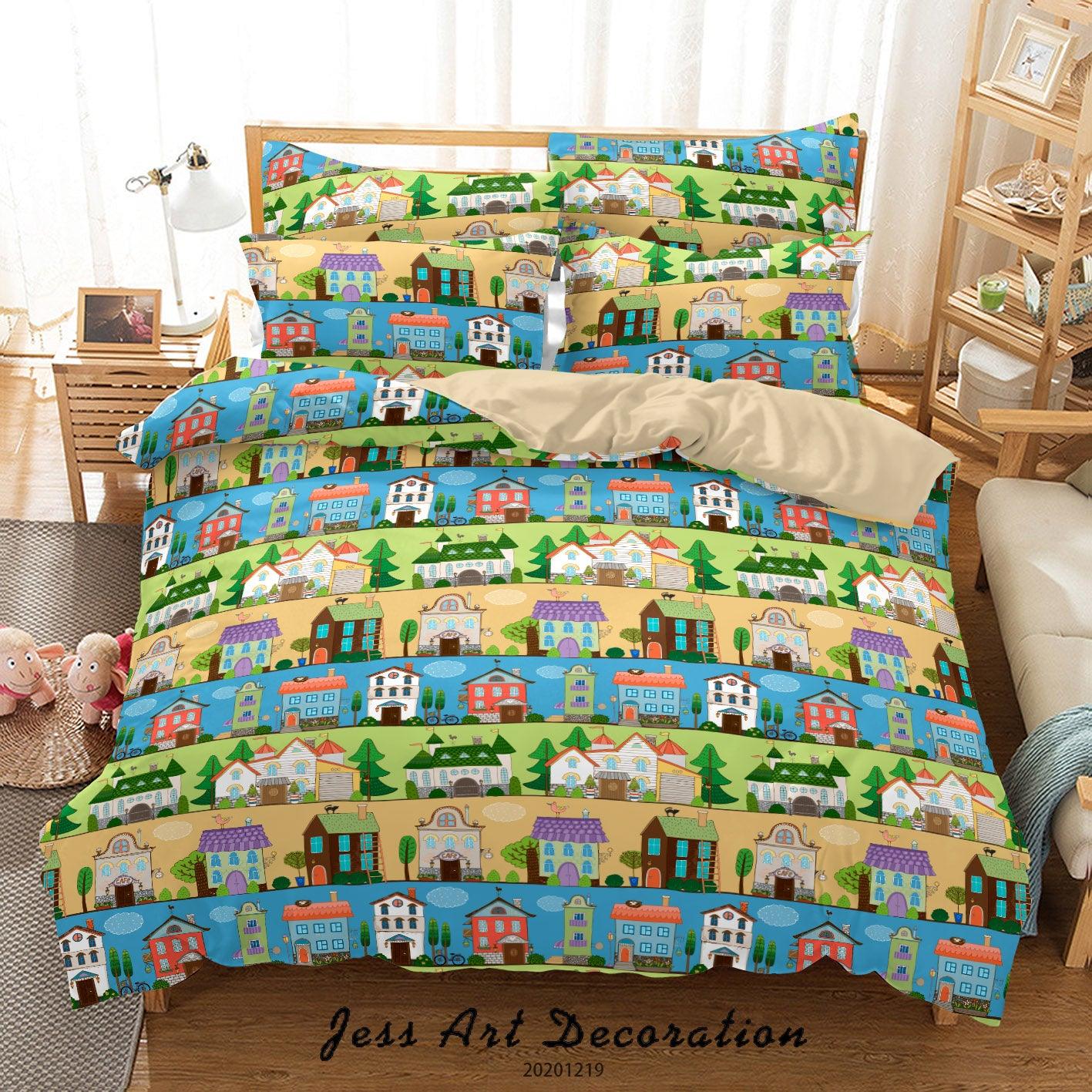 3D Hand Drawn Cartoon House Pattern Quilt Cover Set Bedding Set Duvet Cover Pillowcases 50- Jess Art Decoration