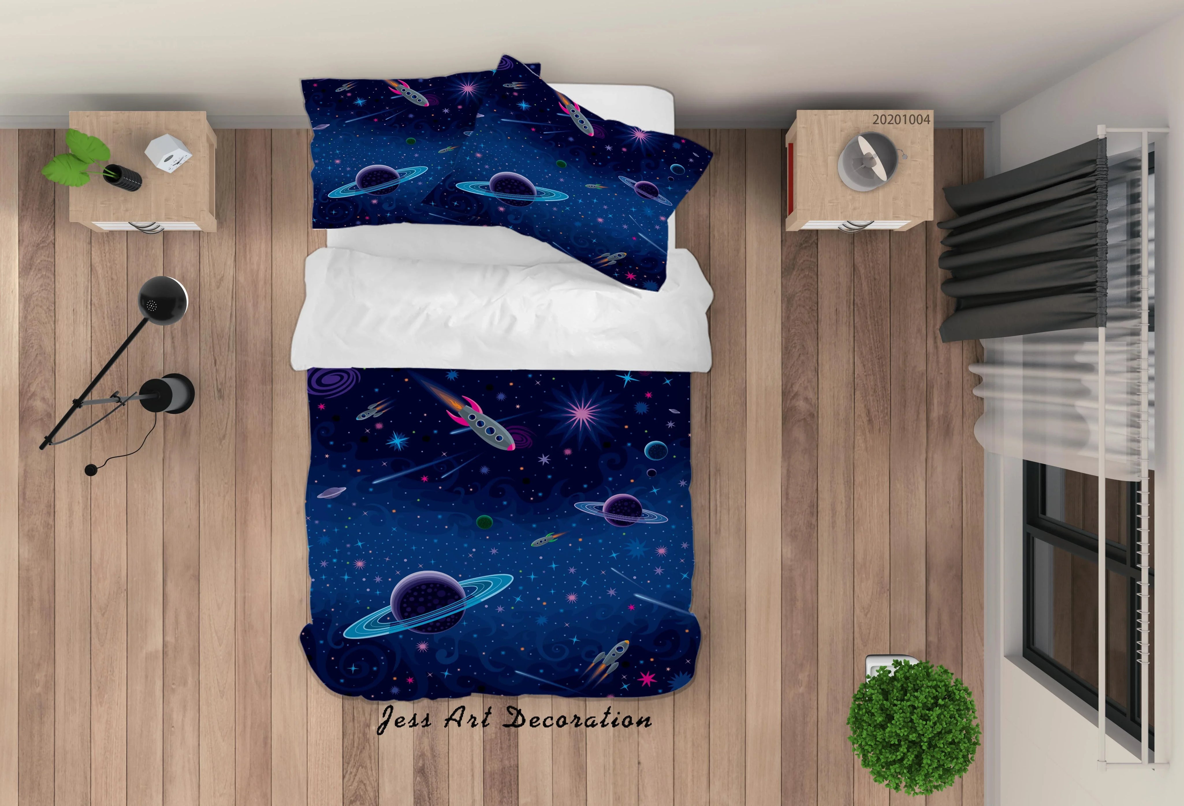 3D Planet Moon Sun Spaceship Pattern Quilt Cover Set Bedding Set Duvet Cover Pillowcases WJ 9320- Jess Art Decoration