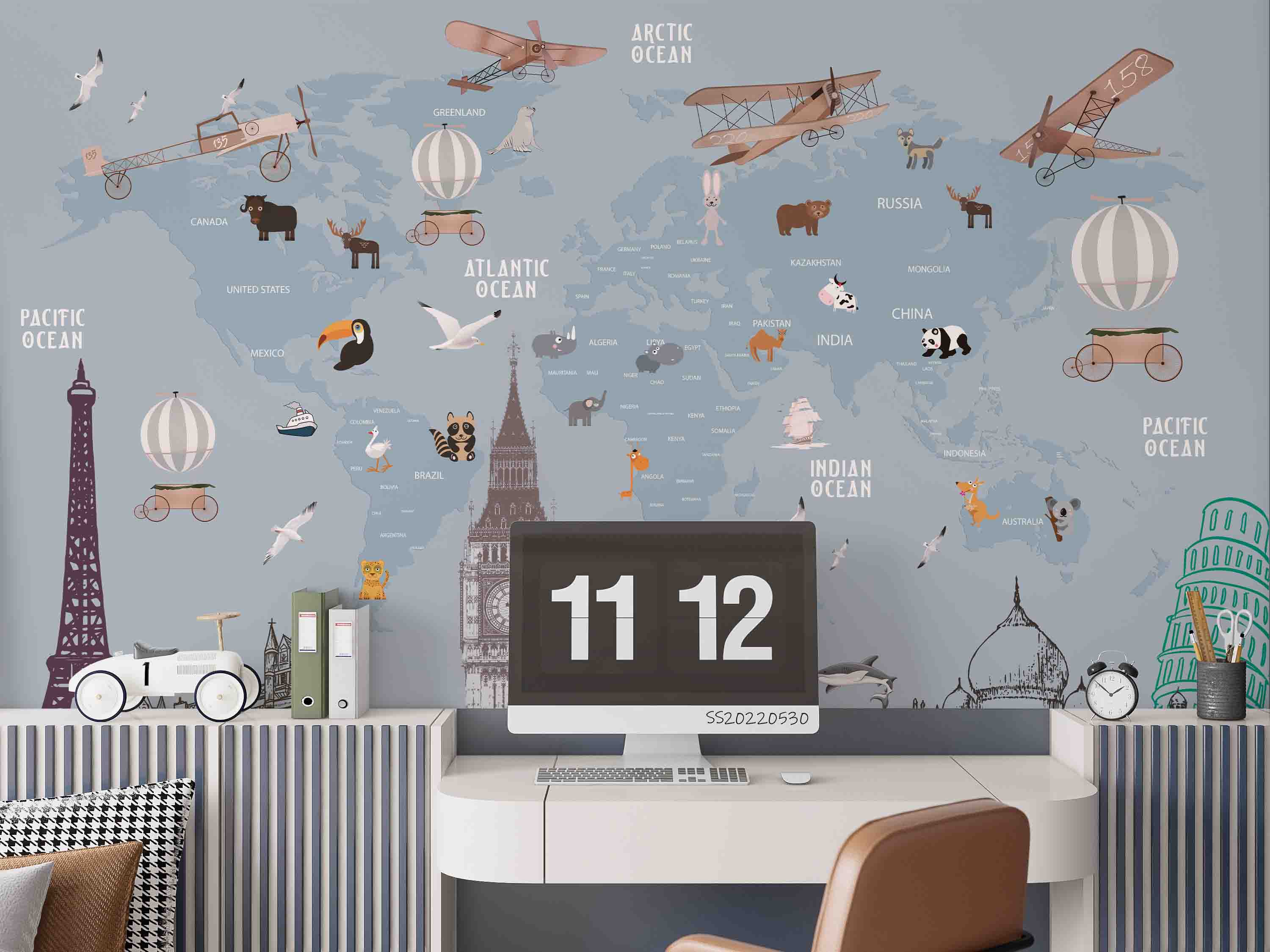 3D Cartoon Retro Airplane Animal Balloon Sky Wall Mural Wallpaper GD 3- Jess Art Decoration