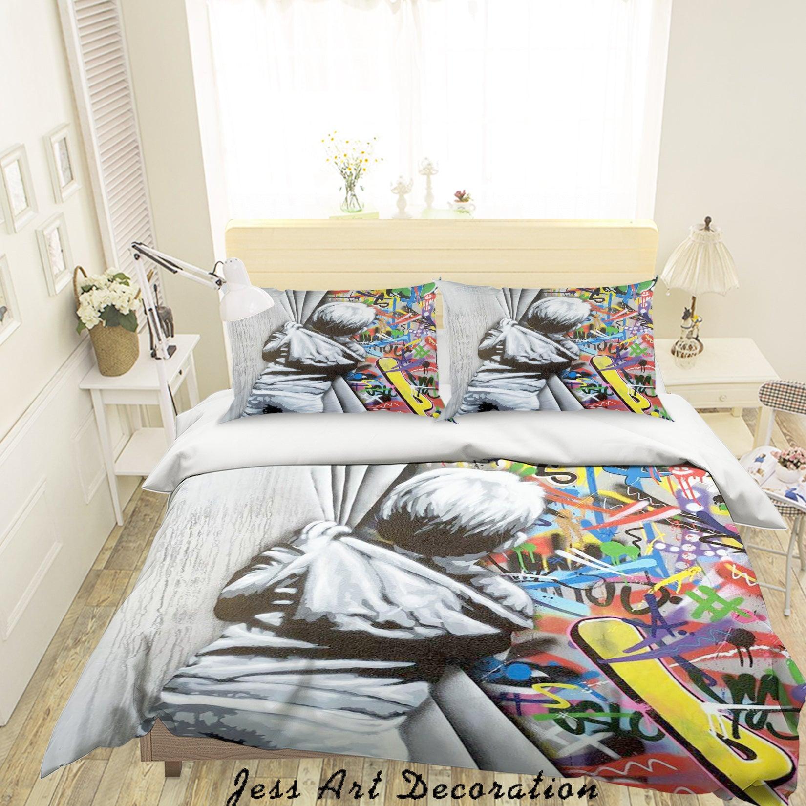 3D Banksy Mural Boy Colorized Graffiti Quilt Cover Set Bedding Set Duvet Cover Pillowcases  ZY D99- Jess Art Decoration