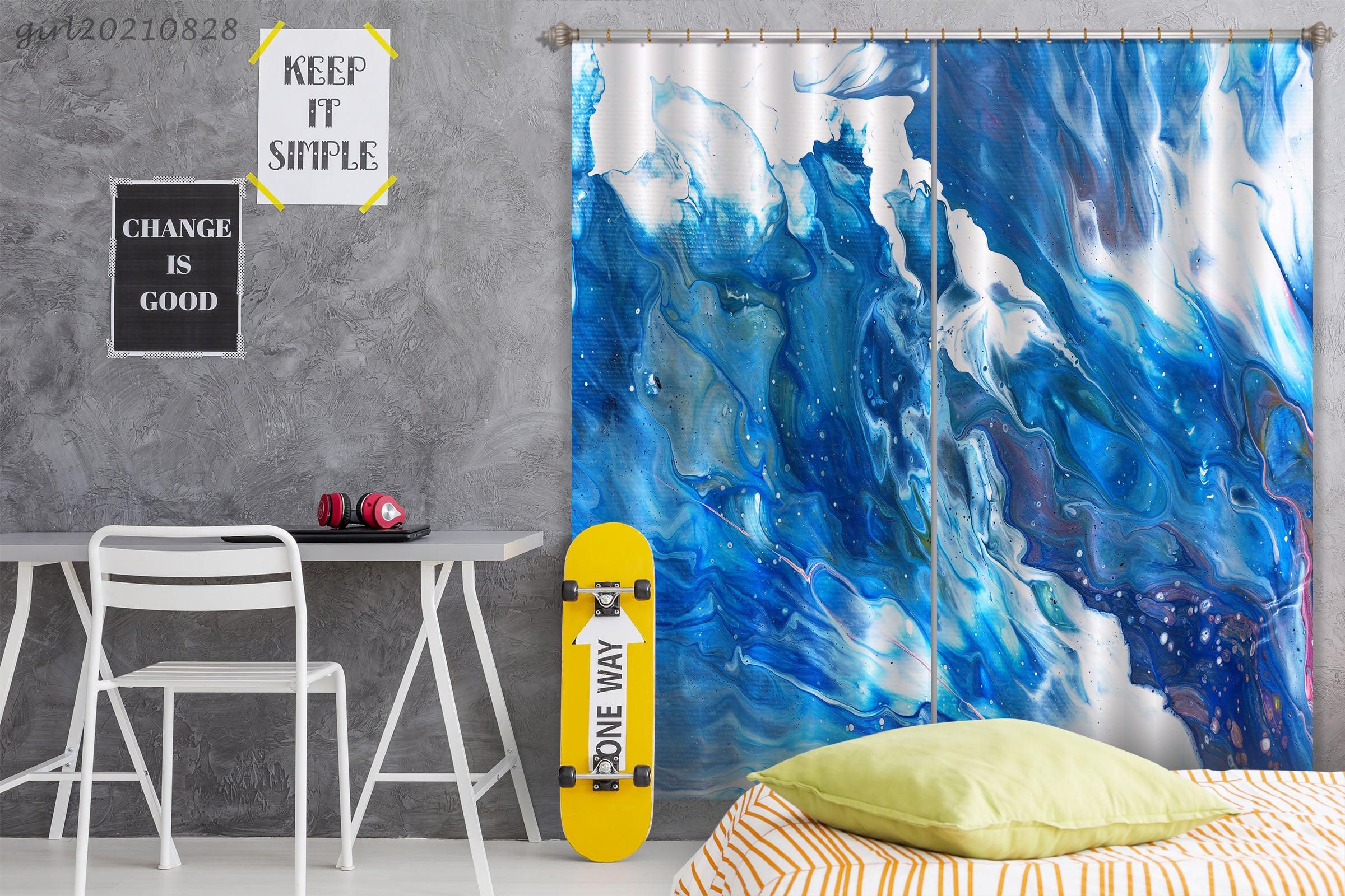 3D Abstract Blue Oil Painting Curtains and Drapes LQH 47- Jess Art Decoration