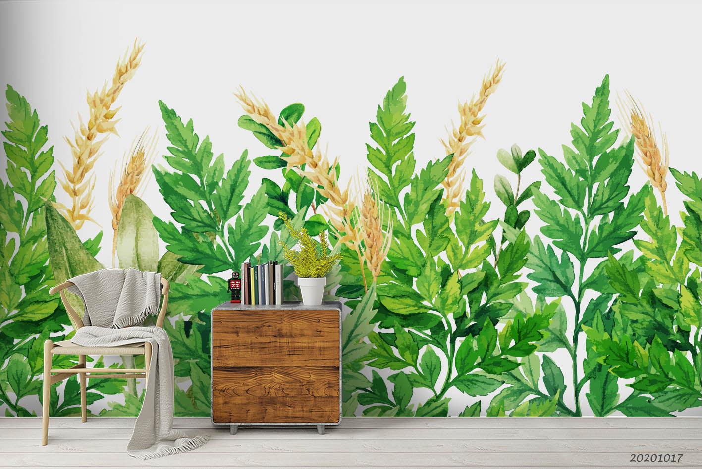 3D Vintage Watercolour Floral Leaves Pattern Wall Mural Wallpaper WJ 6295- Jess Art Decoration