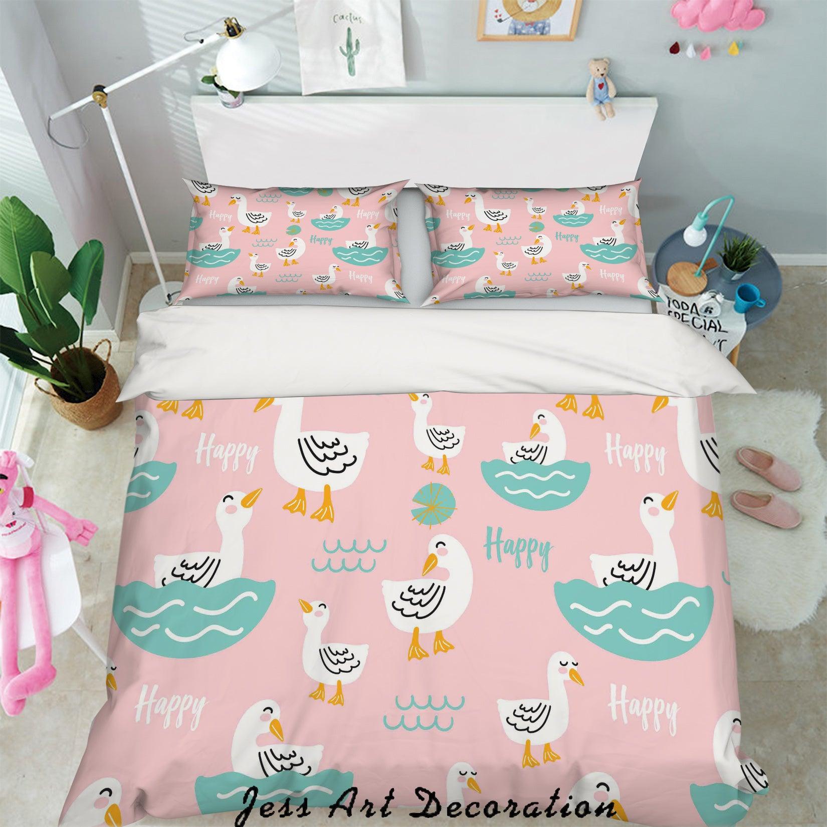 3D White Cartoon Ducks Quilt Cover Set Bedding Set Pillowcases 21- Jess Art Decoration