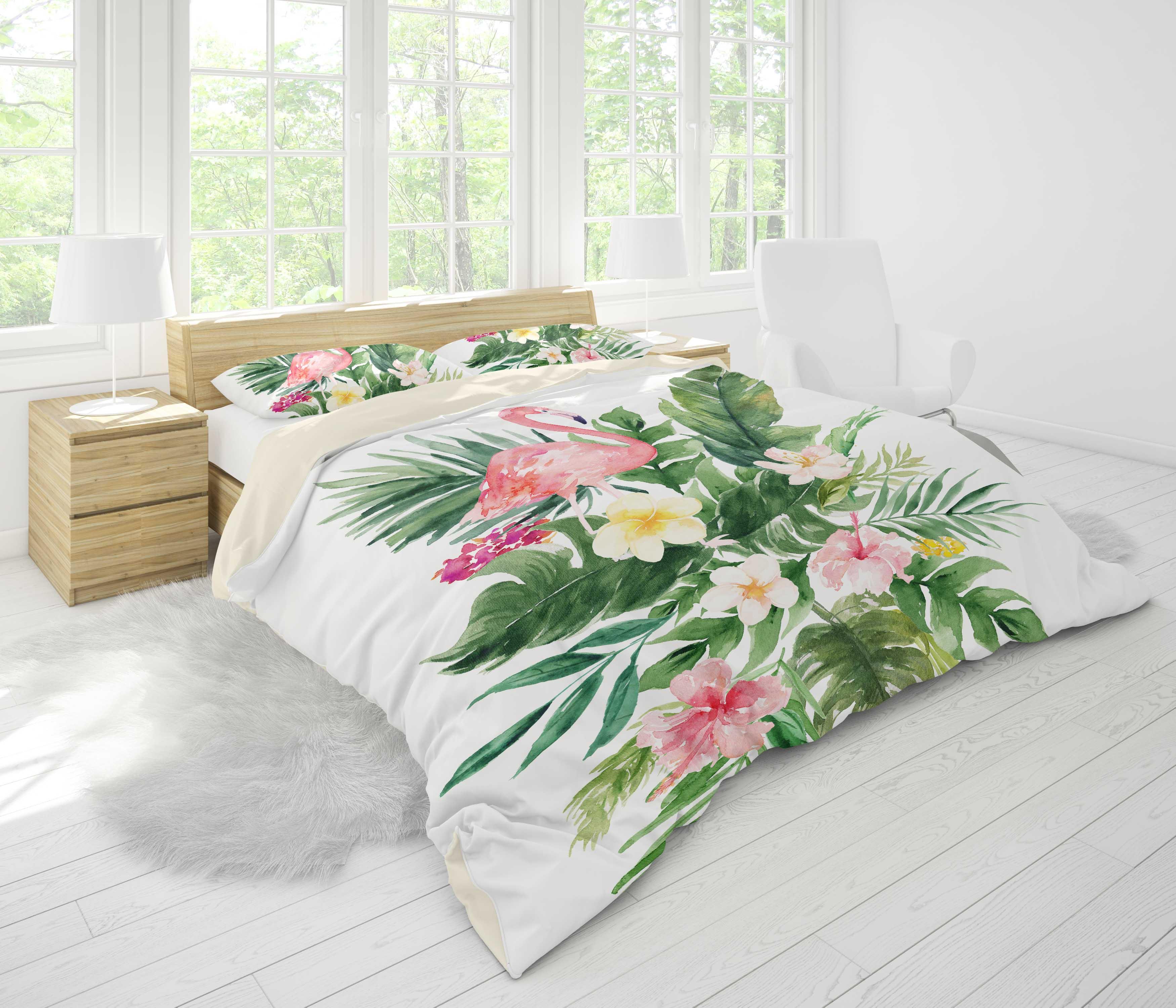 3D Watercolor Flamingo Floral Leaves Quilt Cover Set Bedding Set Pillowcases 06- Jess Art Decoration