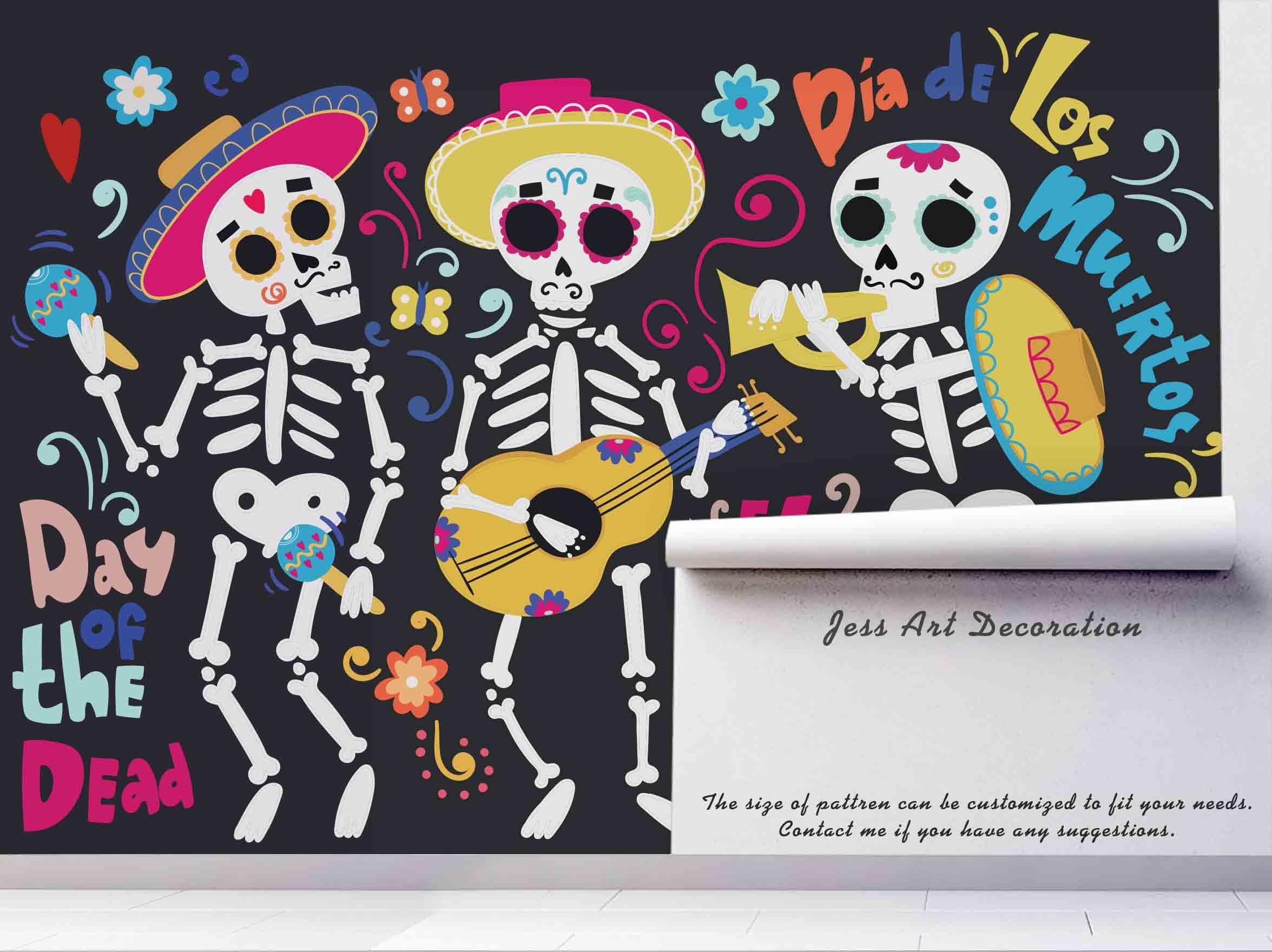 3D Skeleton Skull Guitar Wall Mural Wallpaper 77- Jess Art Decoration