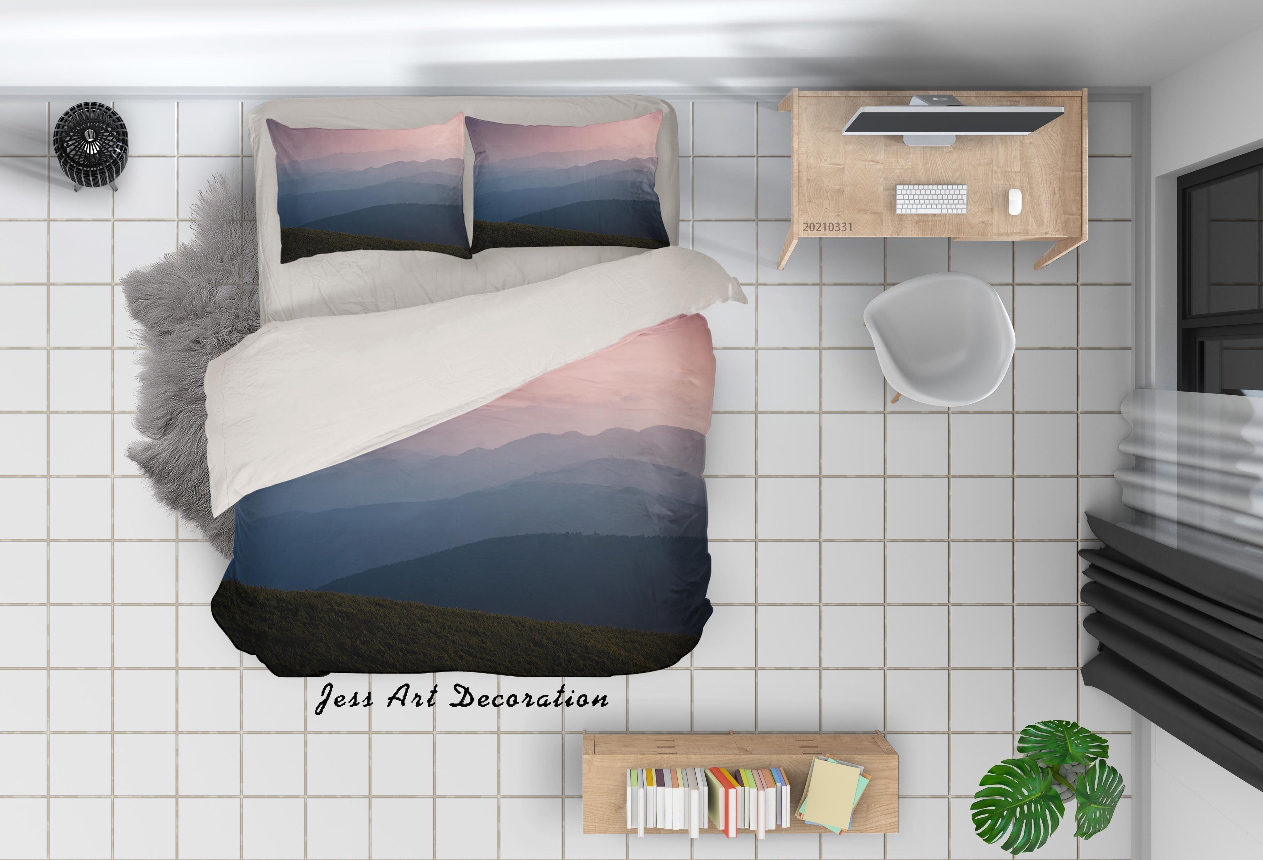 3D Watercolor Sky Mountain Landscape Quilt Cover Set Bedding Set Duvet Cover Pillowcases 274- Jess Art Decoration