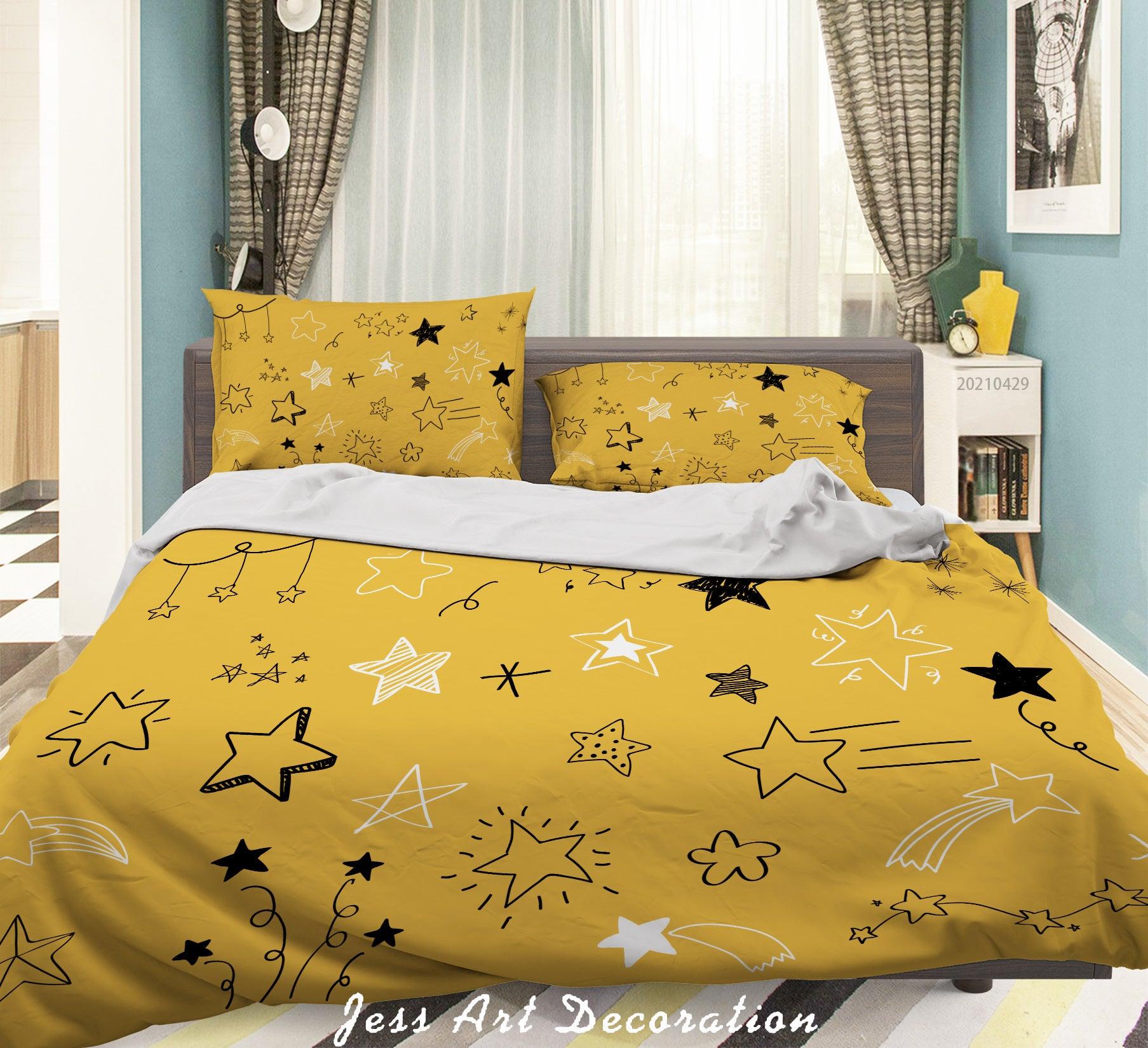 3D Hand Drawn Golden Star Quilt Cover Set Bedding Set Duvet Cover Pillowcases 188- Jess Art Decoration