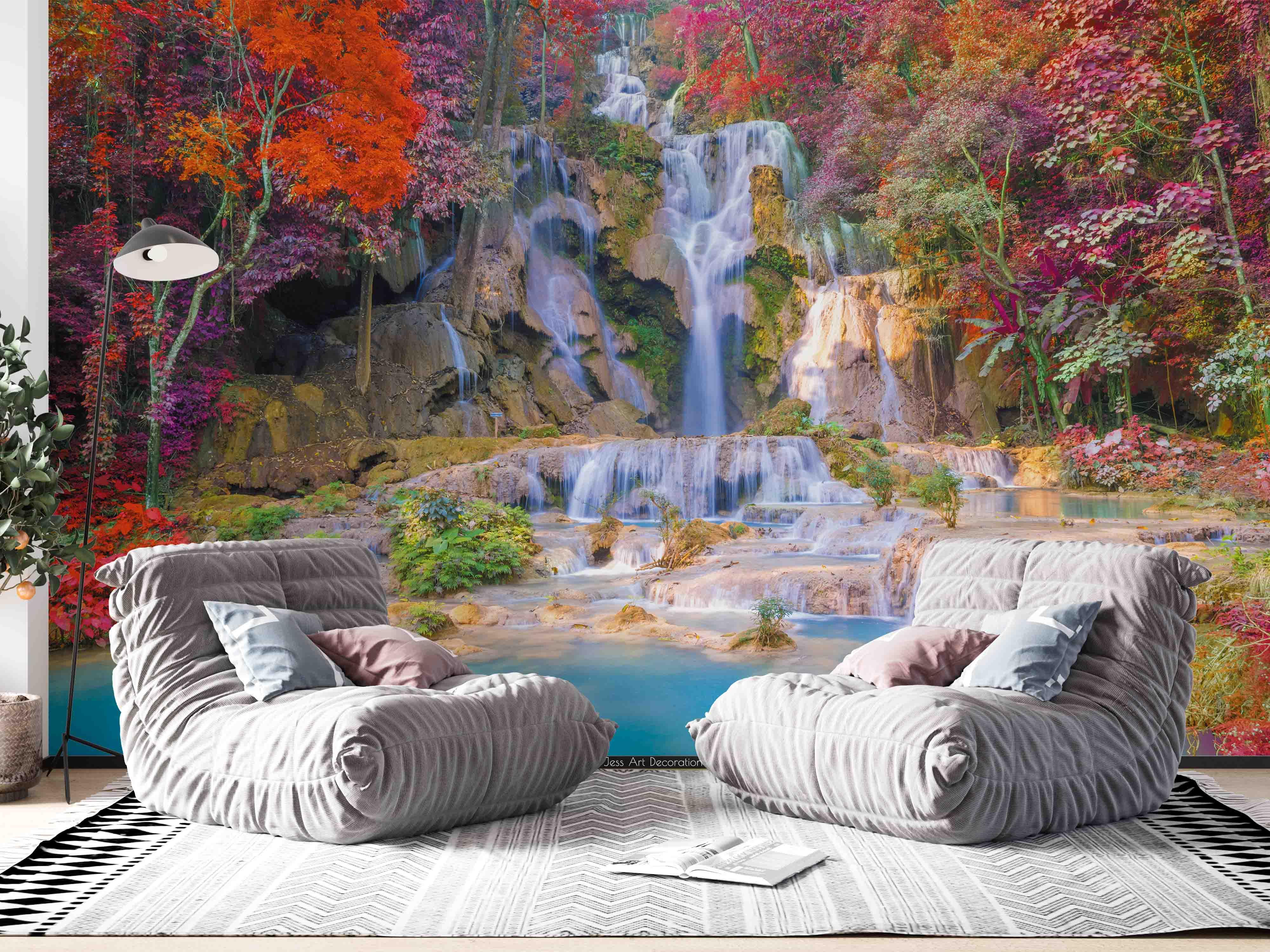 3D Mountain Forest Red Leaves Landscape Wall Mural Wallpaper GD 2776- Jess Art Decoration