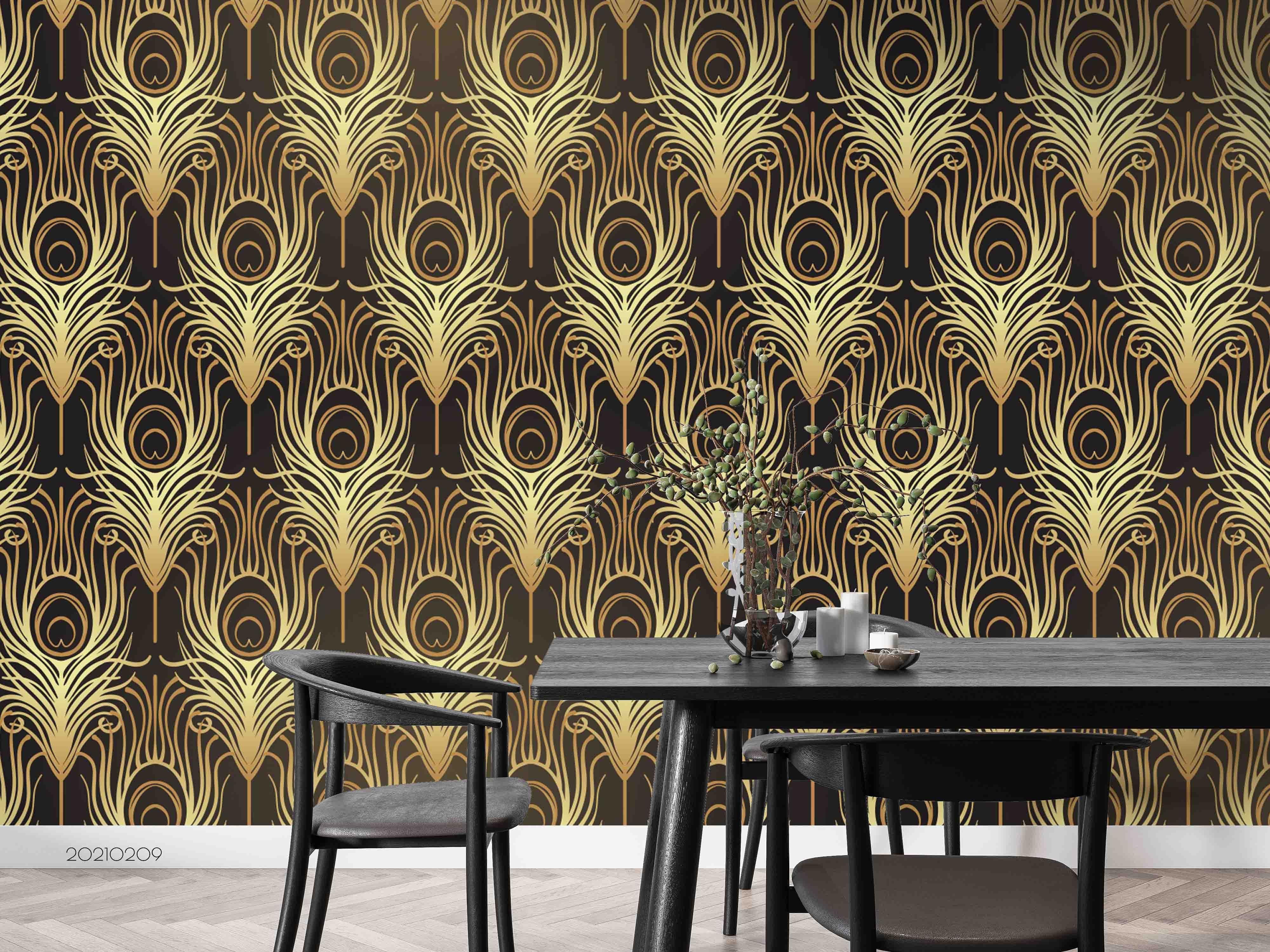 3D Golden Peacock Feather Wall Mural Wallpaper LQH 206- Jess Art Decoration