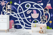 3D Cartoon Colorful Dinosaur Animal White Line Plant Pattern Wall Mural Wallpaper LXL- Jess Art Decoration