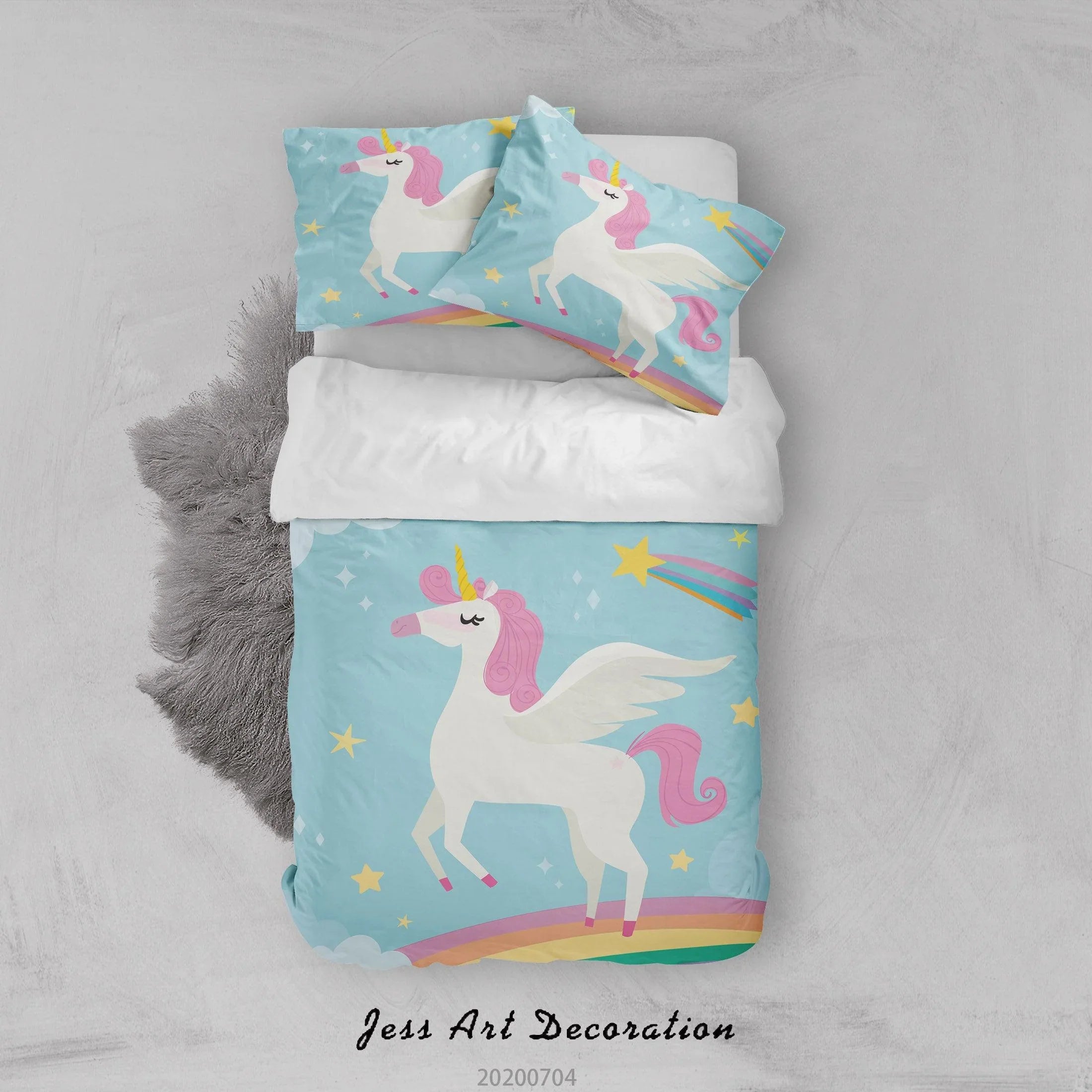 3D Blue Unicorn Quilt Cover Set Bedding Set Duvet Cover Pillowcases SF182- Jess Art Decoration