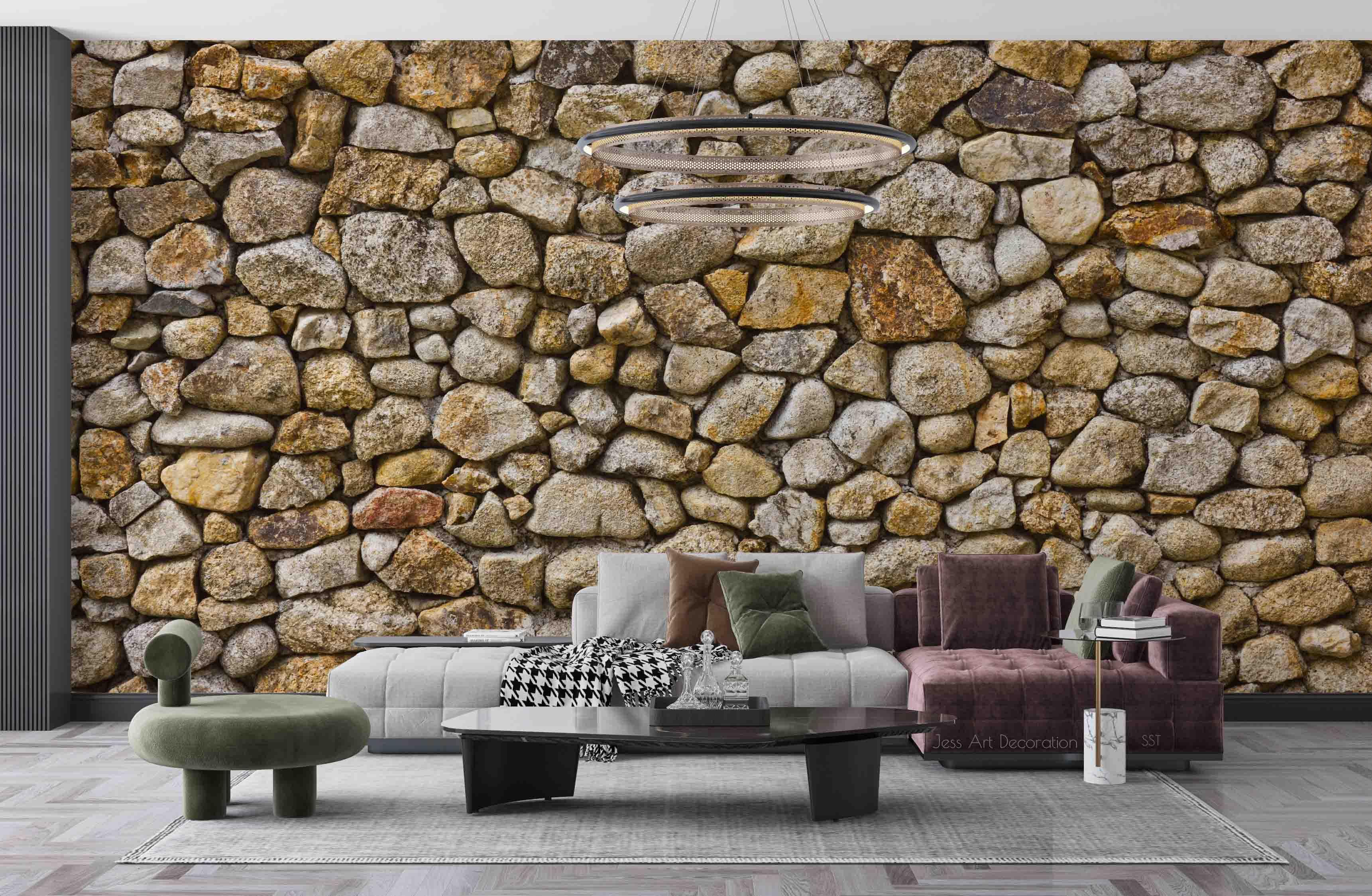 3D Pebble Stone Wall rounded pebble stone texture wall mural wallpaper for dining room - view 2